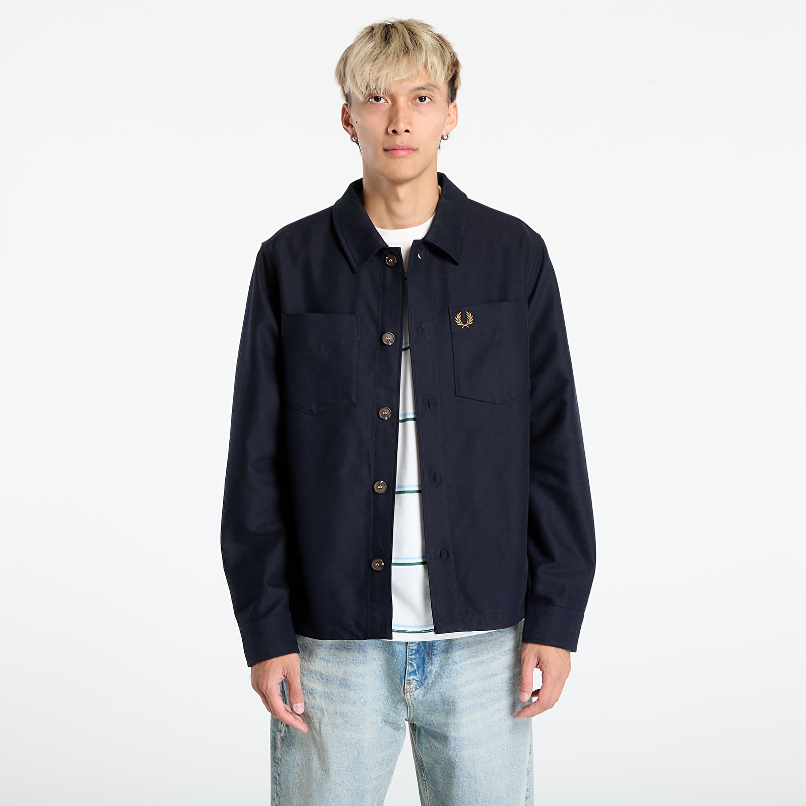 Overhemden voor heren FRED PERRY Brushed Twill Overshirt Navy