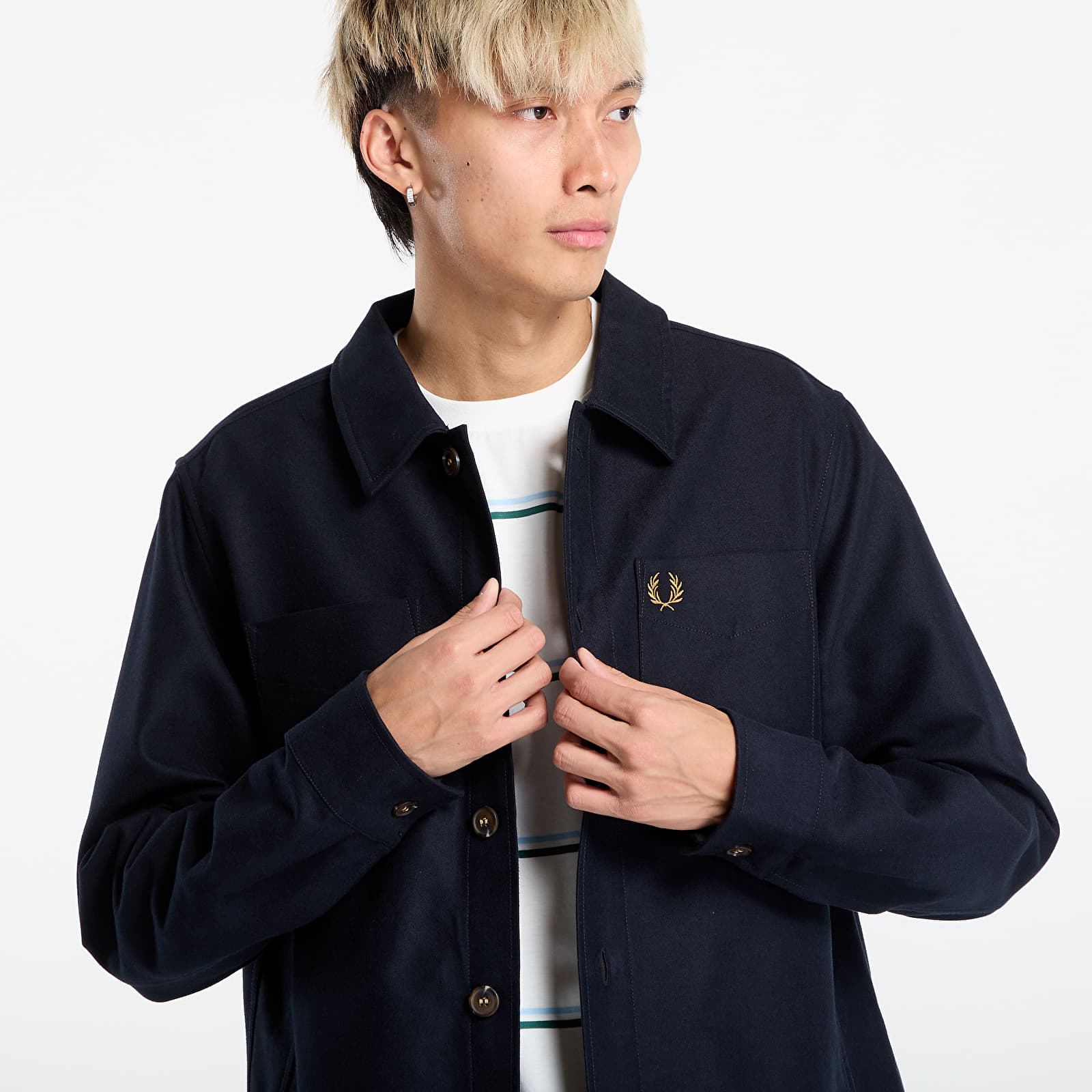 Overhemden voor heren FRED PERRY Brushed Twill Overshirt Navy