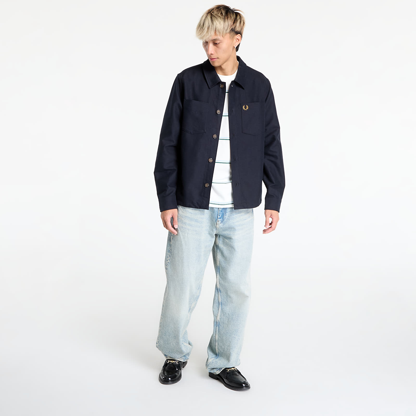 Overhemden voor heren FRED PERRY Brushed Twill Overshirt Navy