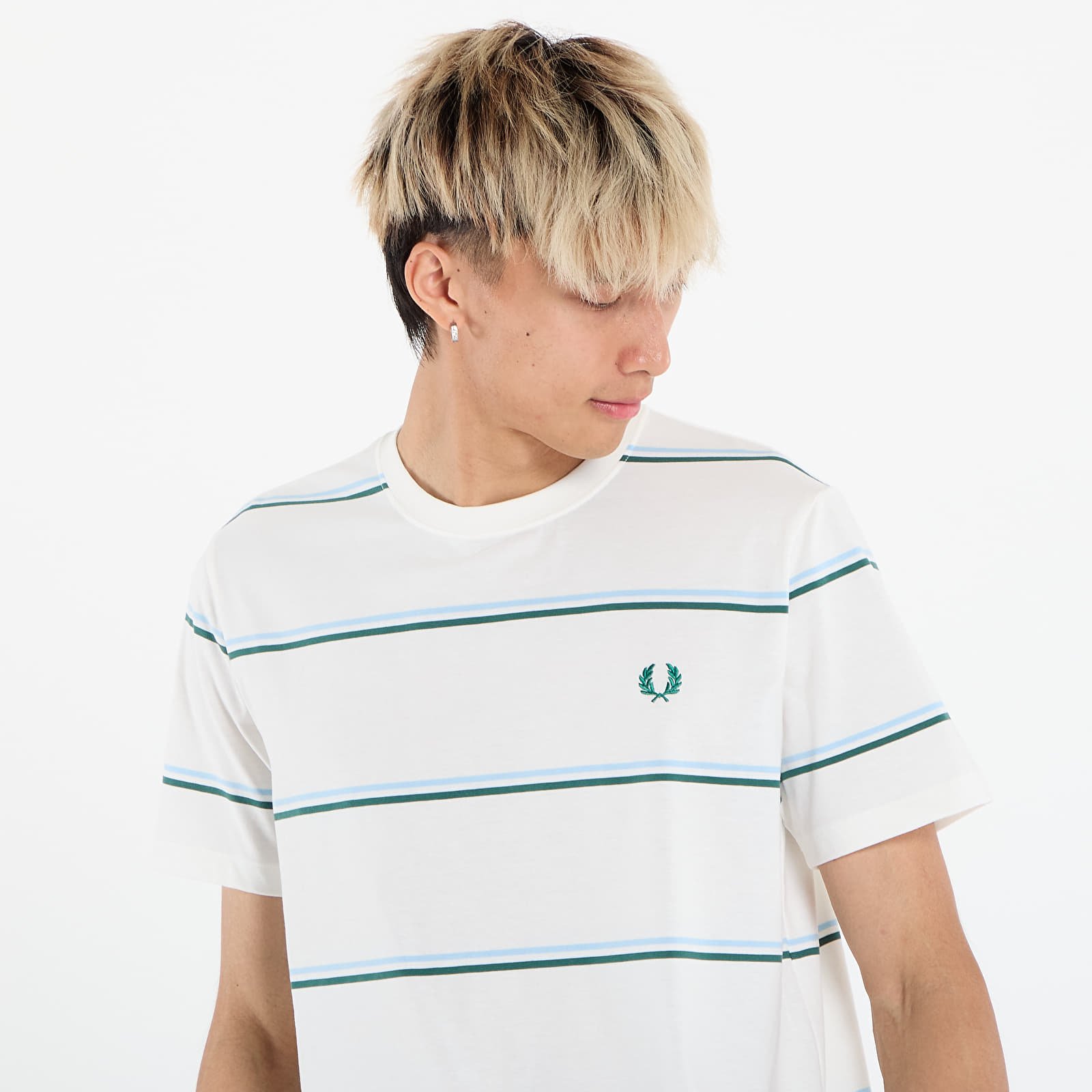 Heren T-shirts FRED PERRY Fine Stripe T-Shirt Snow White