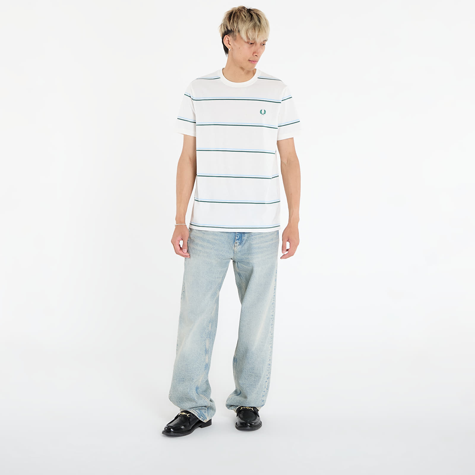 Heren T-shirts FRED PERRY Fine Stripe T-Shirt Snow White