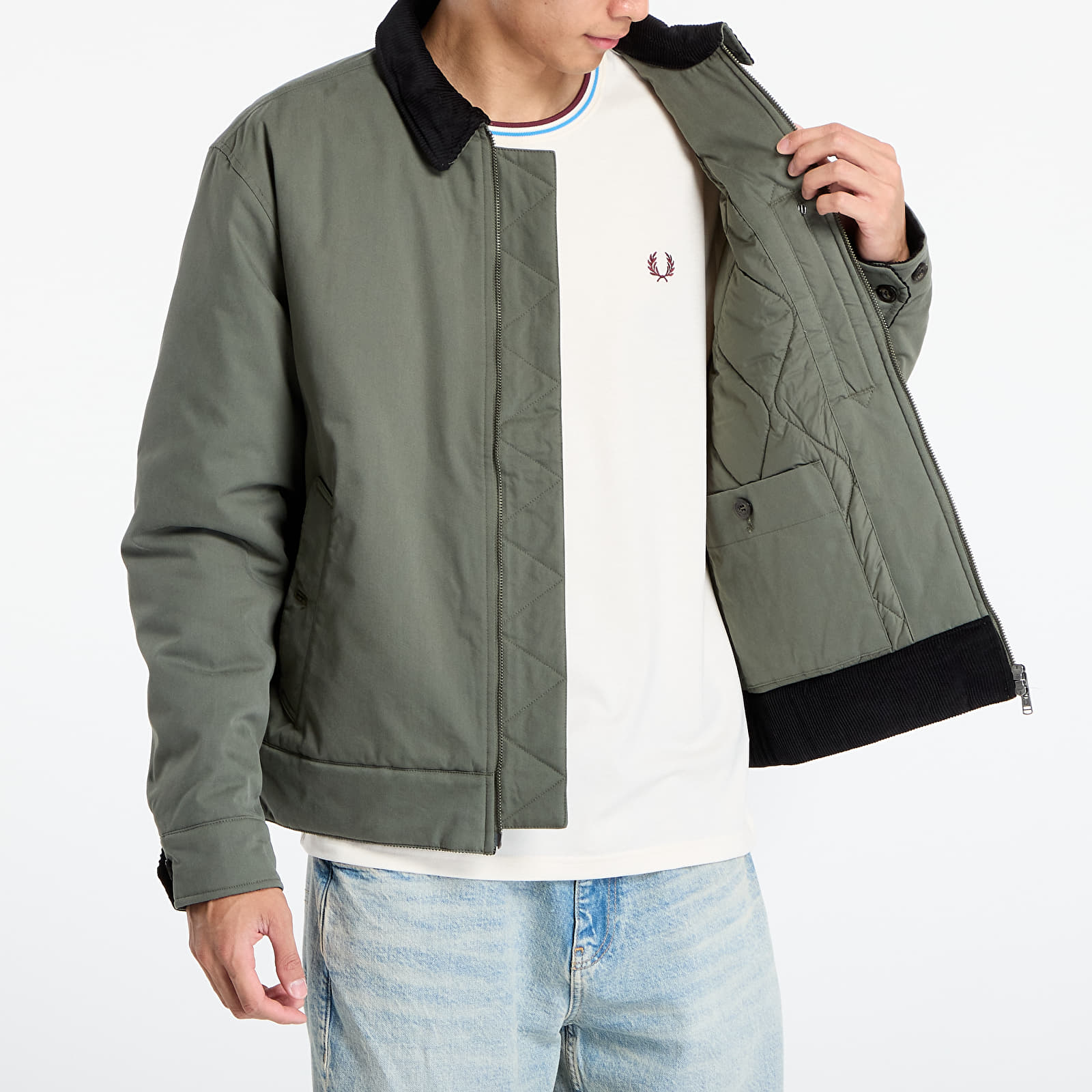 Herenjassen FRED PERRY Cotton Caban Jacket Laurel W Grn