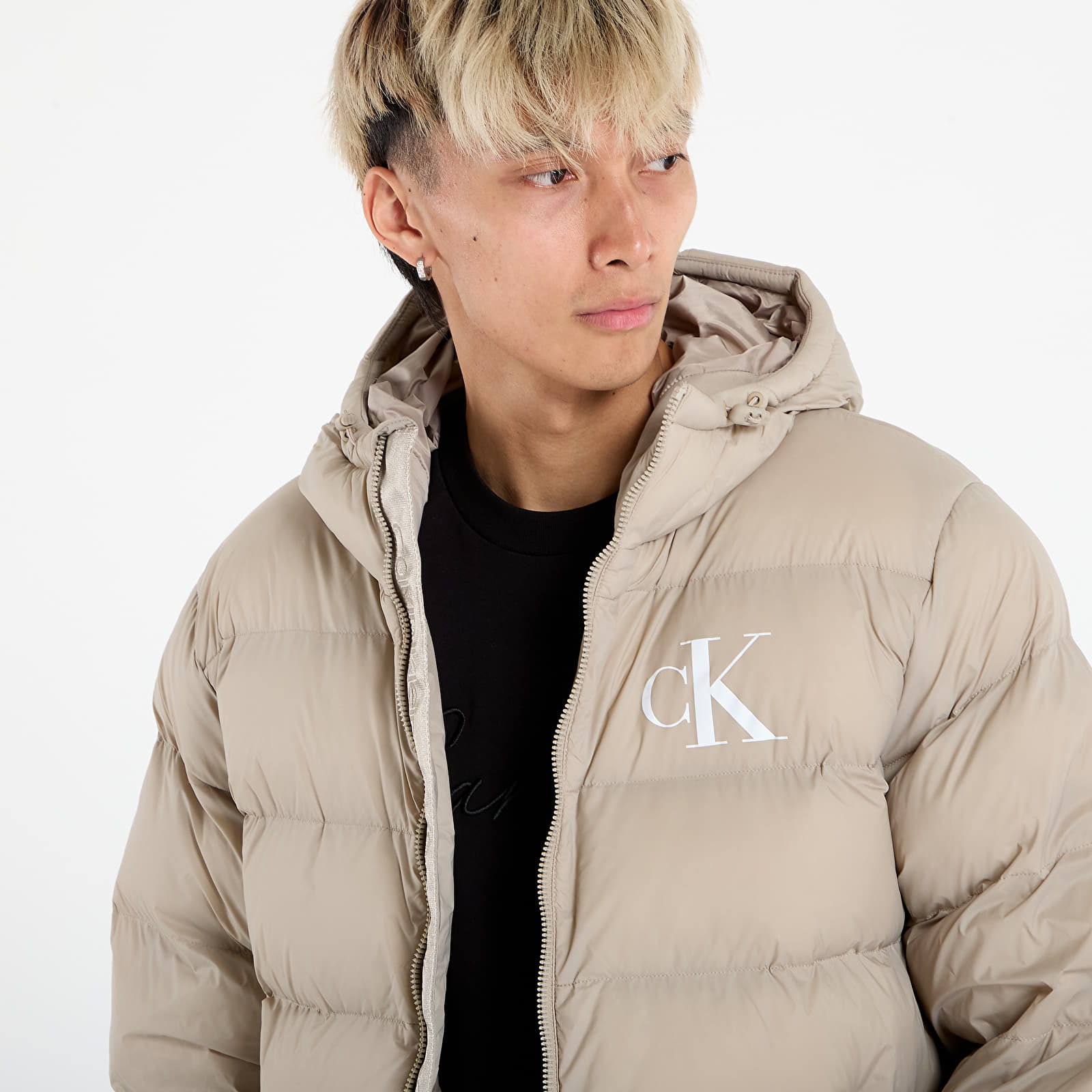Donsjassen voor heren Calvin Klein Jeans Ls Nylon Monogram Pu Jacket Brown
