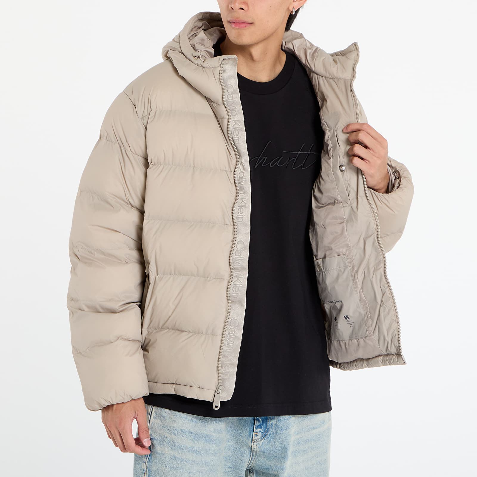 Donsjassen voor heren Calvin Klein Jeans Ls Nylon Monogram Pu Jacket Brown