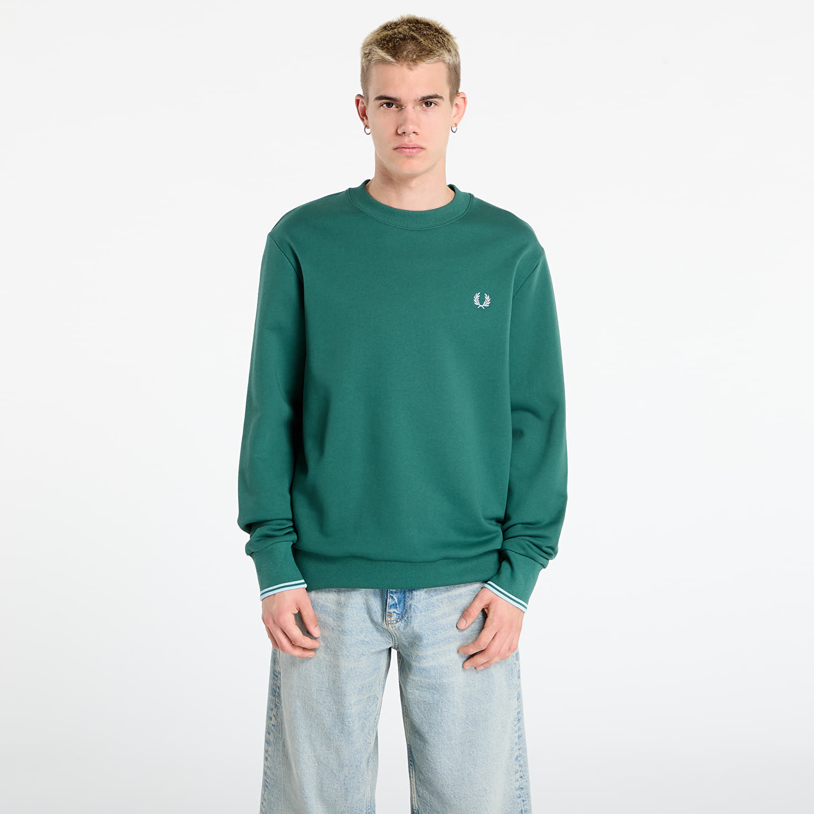 Hanorac FRED PERRY Crew Neck Sweatshirt Sprtgrn/ Trackblu XL
