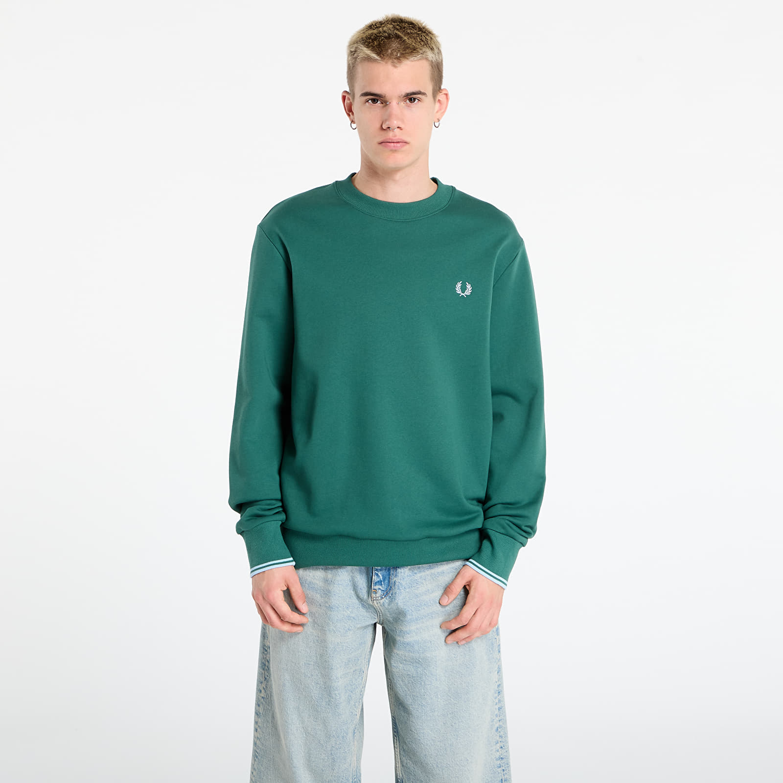 Sweats à capuche homme FRED PERRY Crew Neck Sweatshirt Sprtgrn/ Trackblu