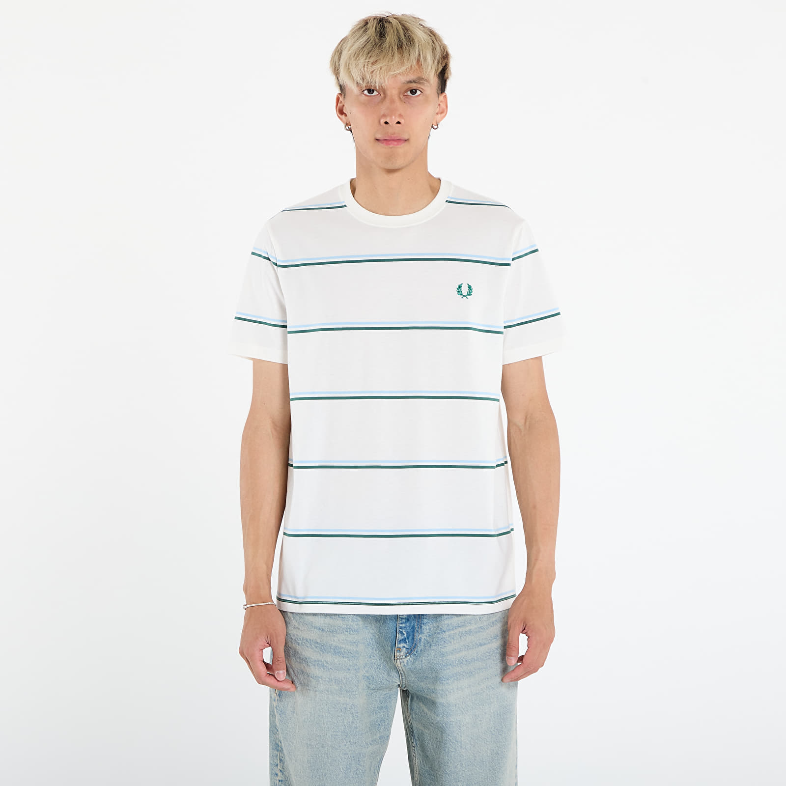 Heren T-shirts FRED PERRY Fine Stripe T-Shirt Snow White