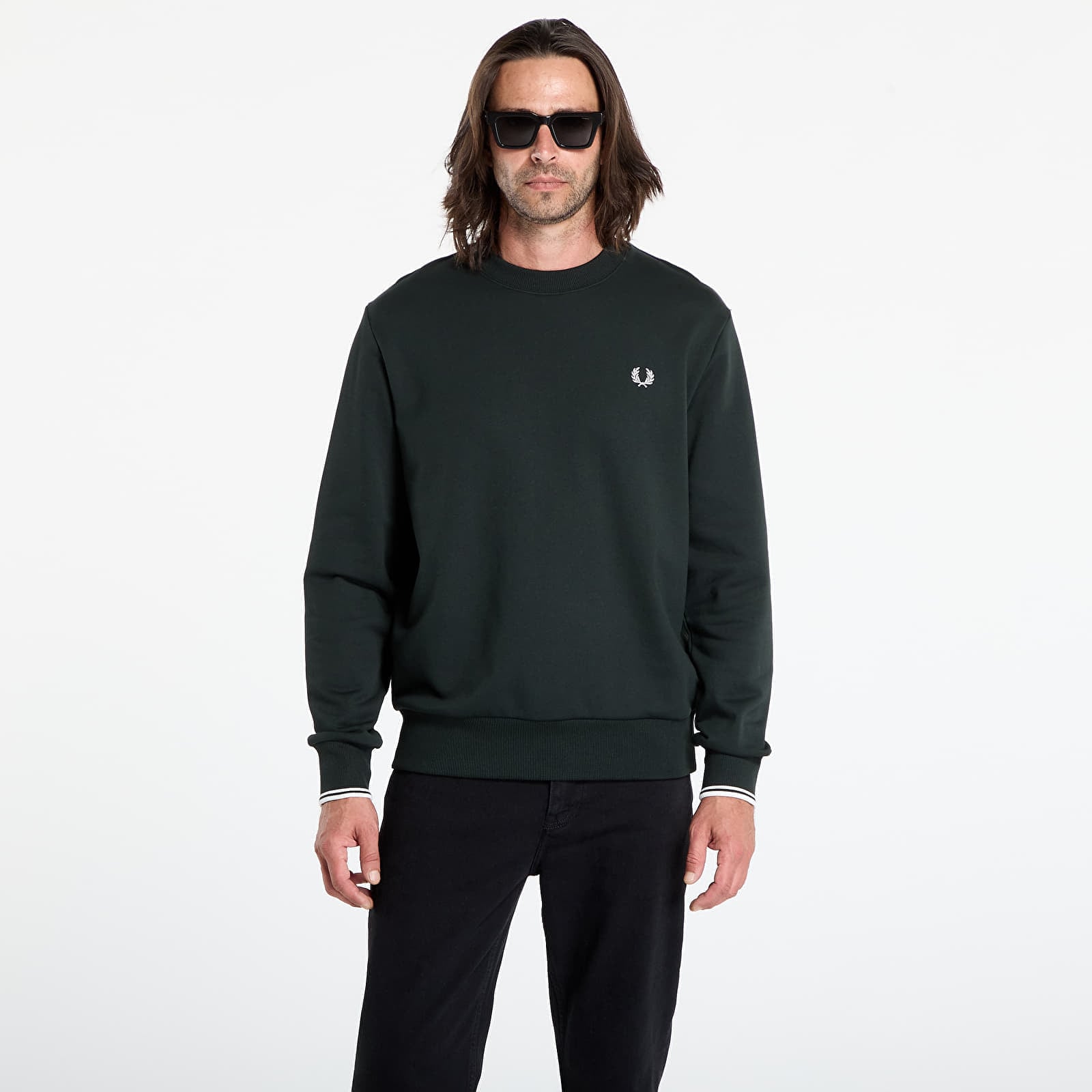 Φούτερ FRED PERRY Crew Neck Sweatshirt Night Green/ Snow White M
