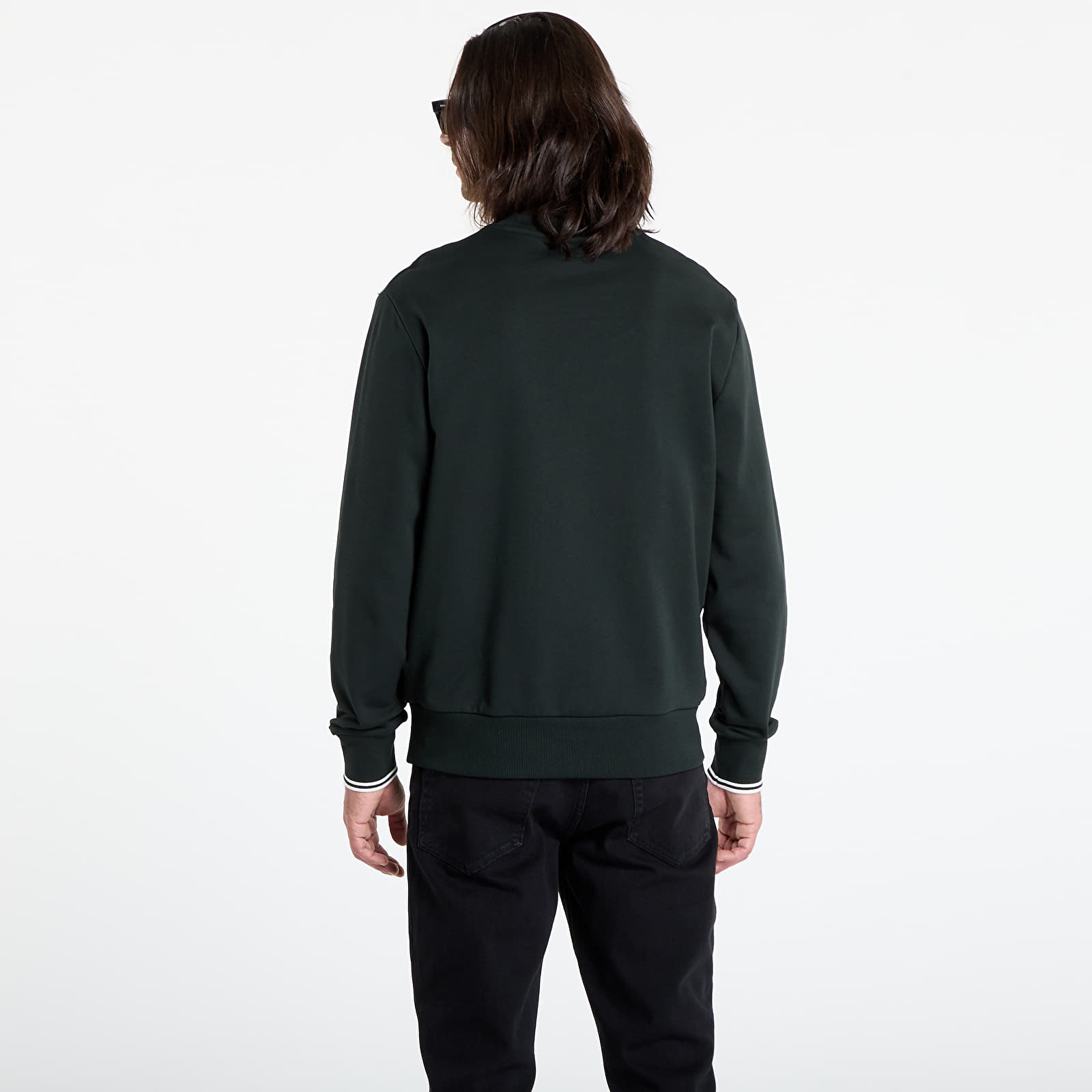 Herren-Sweatshirts FRED PERRY Crew Neck Sweatshirt Night Green/ Snow White