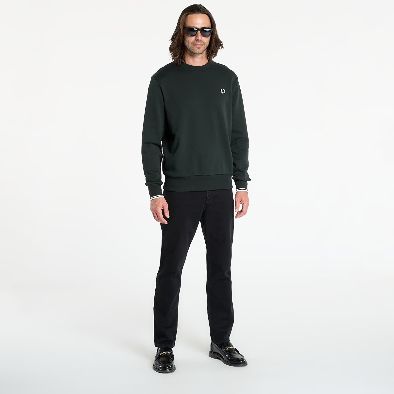 Herren-Sweatshirts FRED PERRY Crew Neck Sweatshirt Night Green/ Snow White