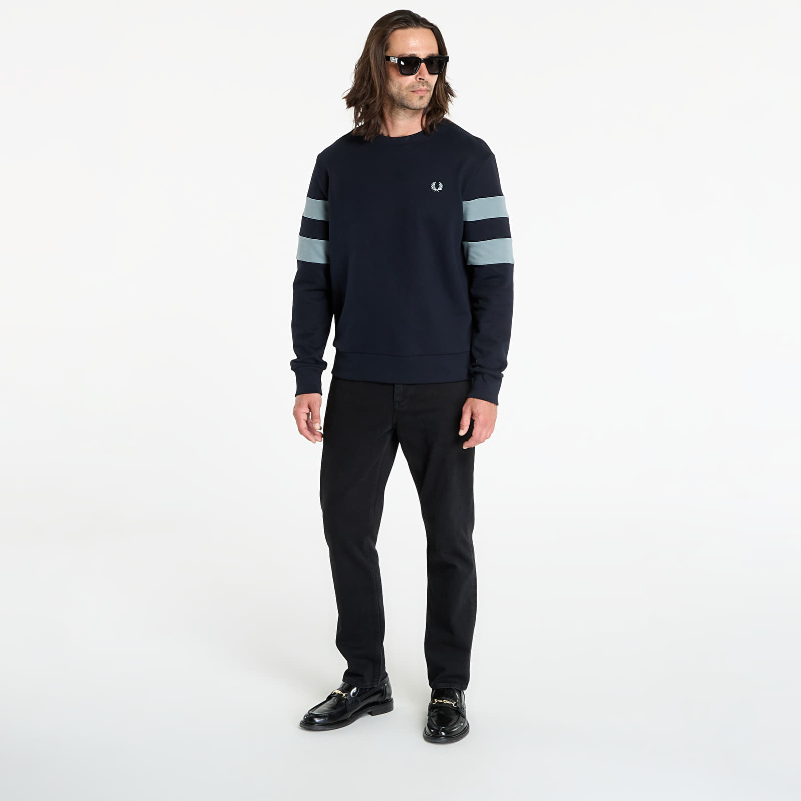 Sweatshirts til mænd FRED PERRY Peached Tipped Sleeve Sweatshirt Navy