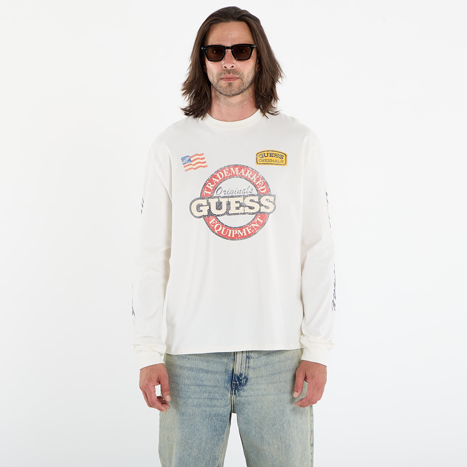 Heren T-shirts Guess Originals Cn Ls Int Race Tee White