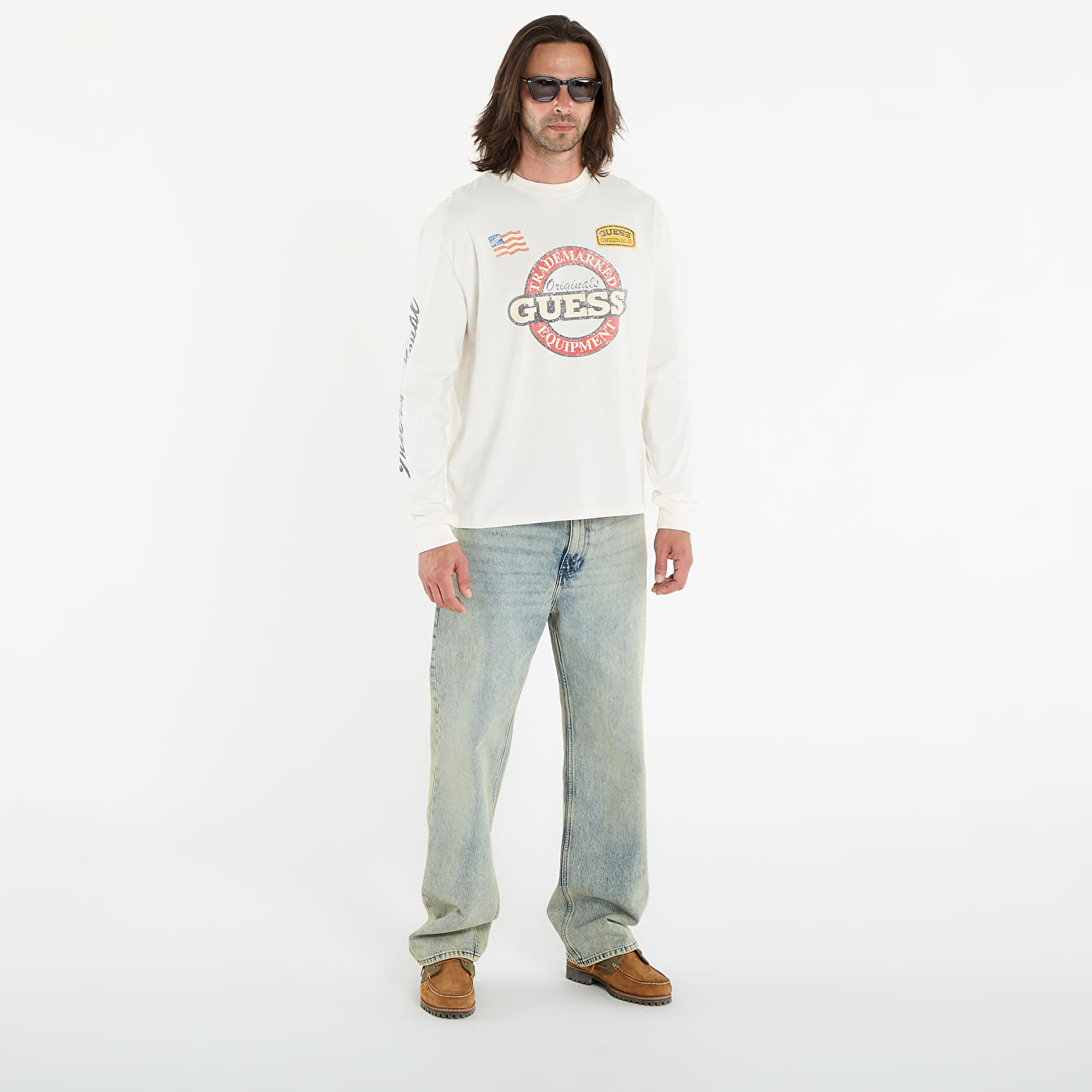 Heren T-shirts Guess Originals Cn Ls Int Race Tee White