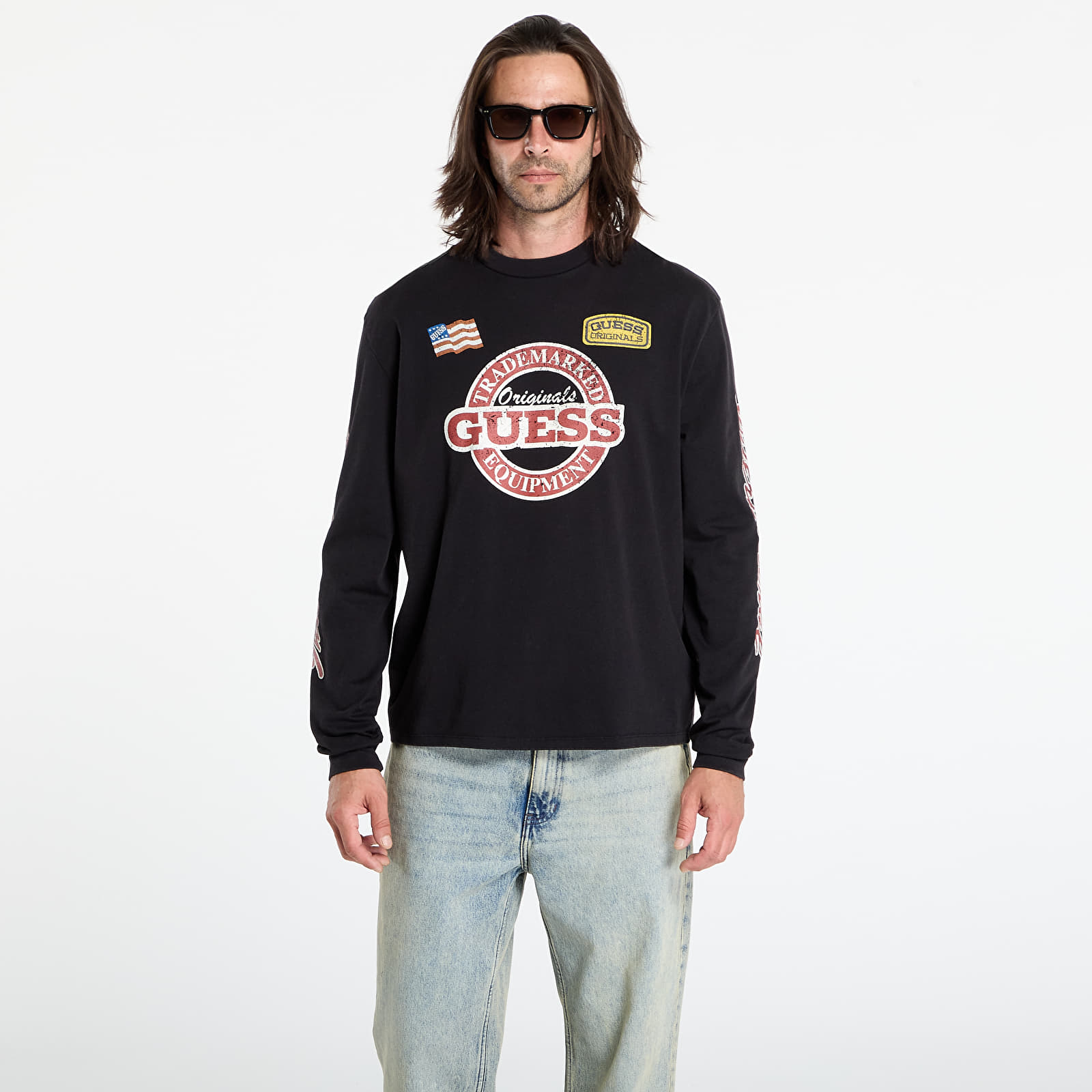 Heren T-shirts Guess Originals Cn Ls Int Race Tee Black
