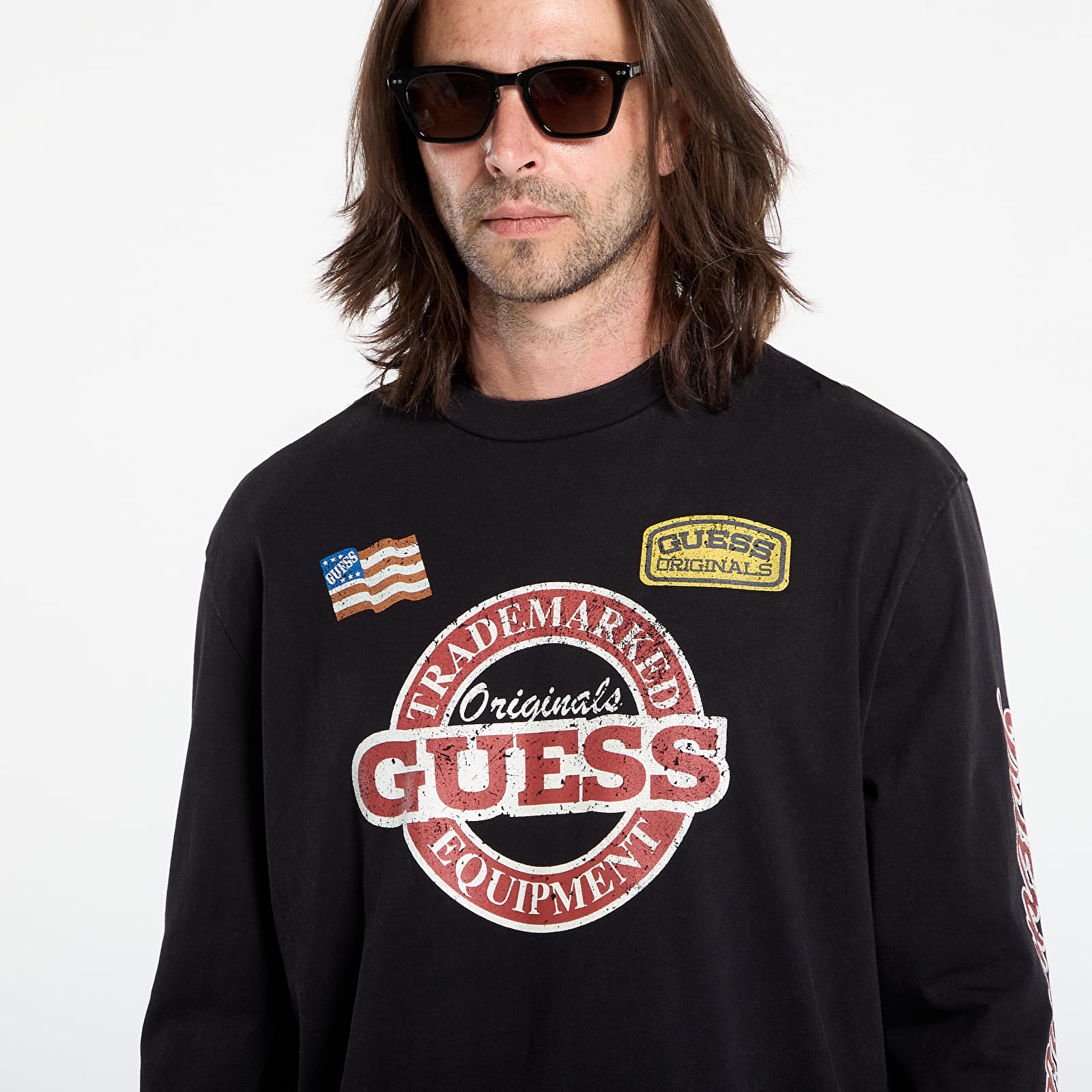 Heren T-shirts Guess Originals Cn Ls Int Race Tee Black