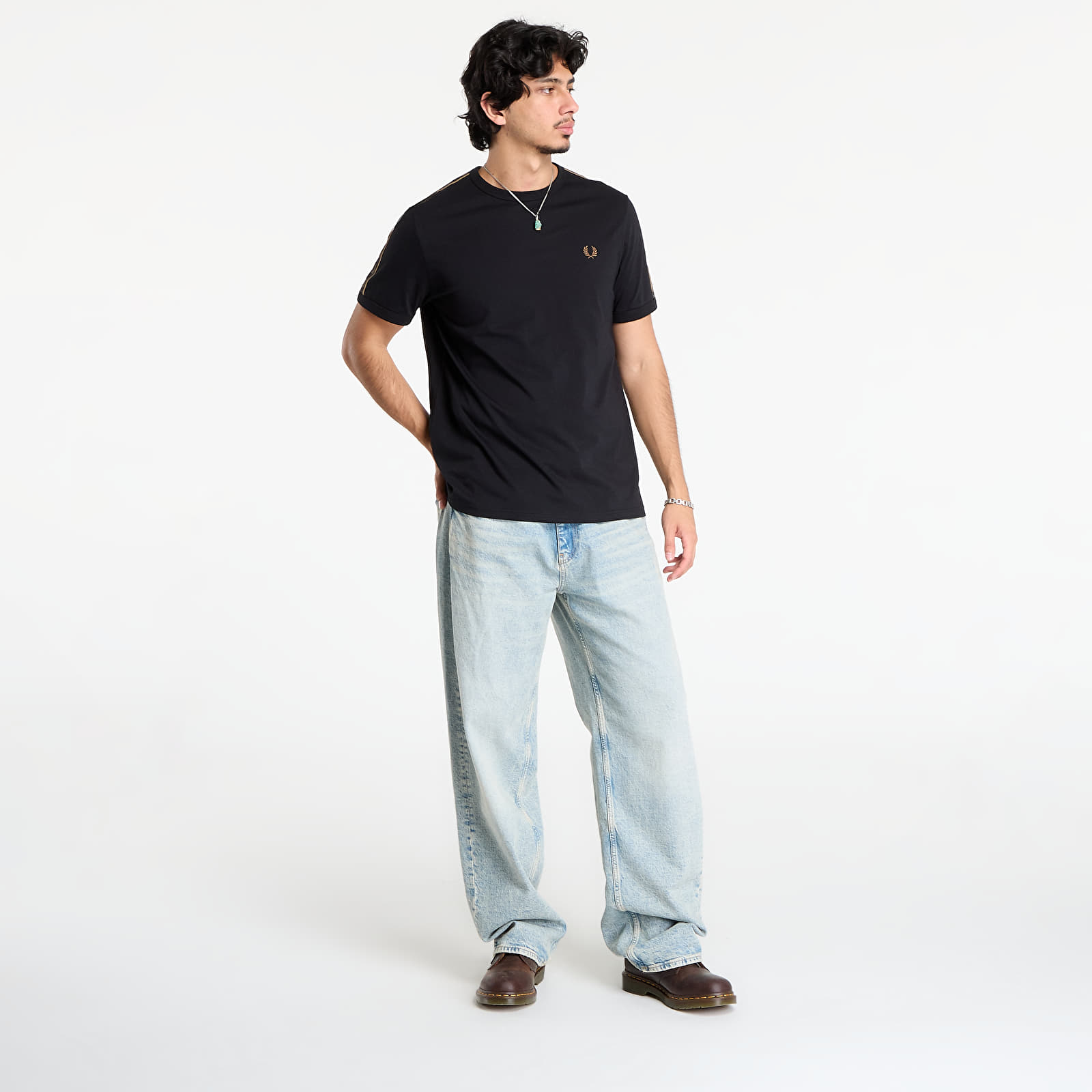Men's T-shirts FRED PERRY Contrast Tape Ringer T-Shirt Black/ Shadedston
