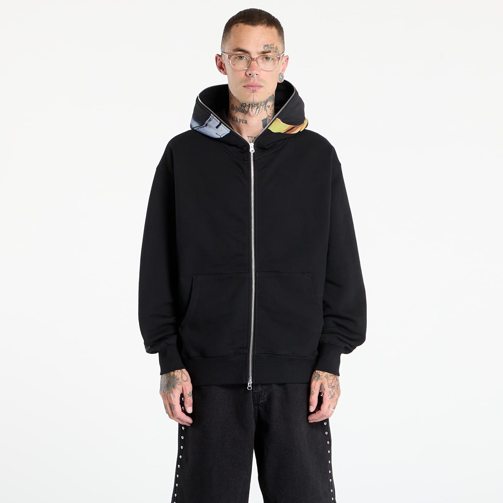 Felpe con cappuccio uomo PLEASURES Daft Club Ram Zip Hoodie Black
