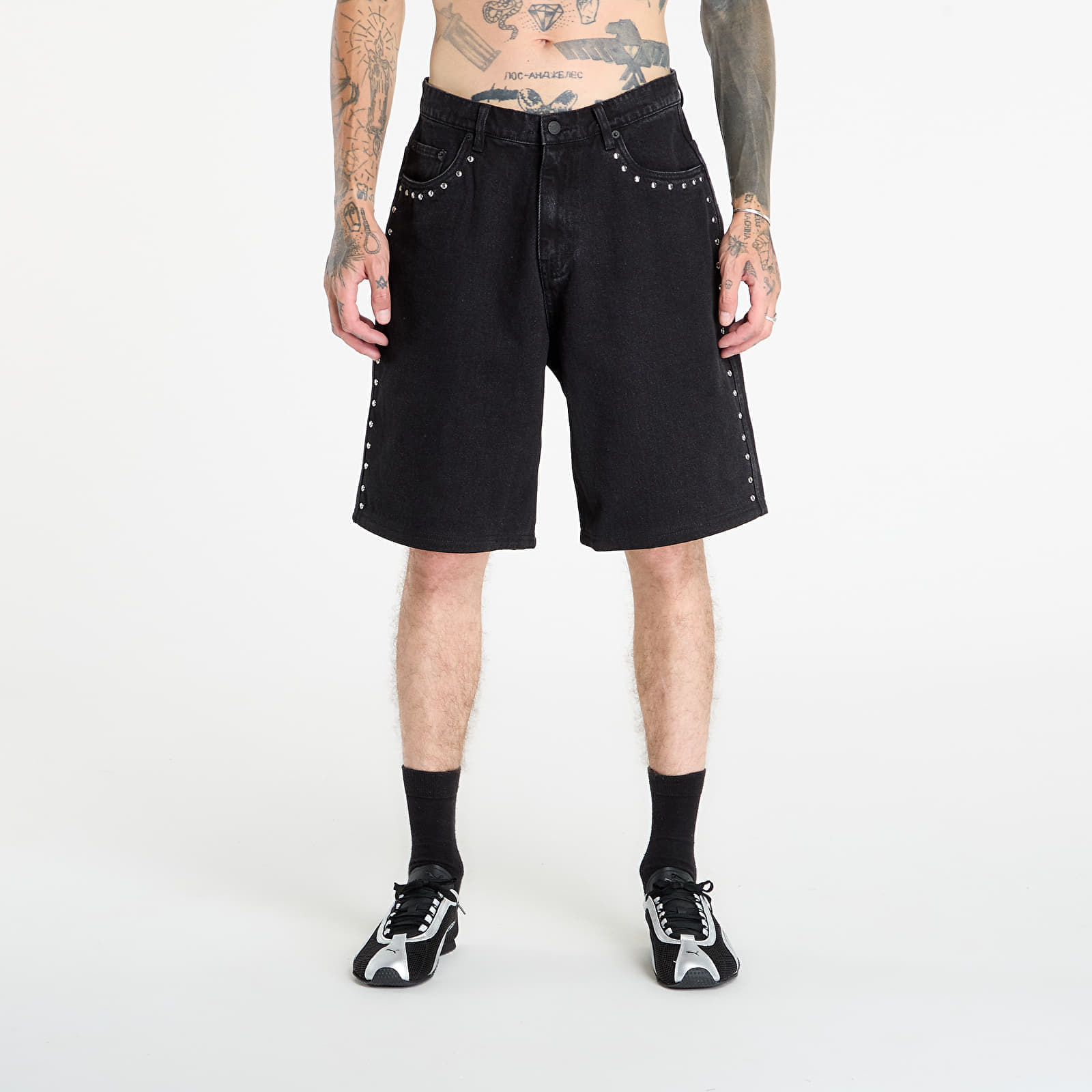 PLEASURES Daft Club Lucky Studded Jorts Black 30