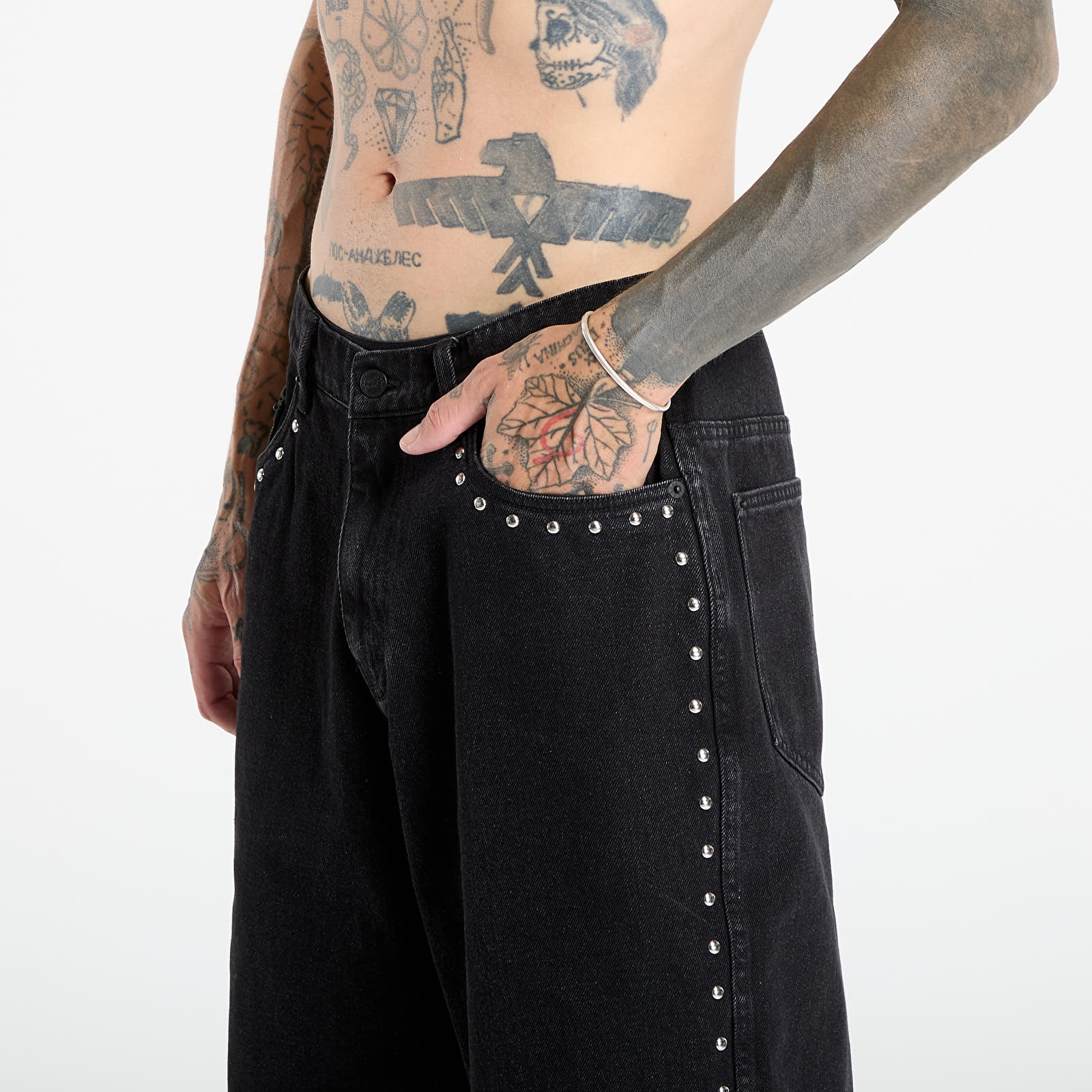 Shorts voor heren PLEASURES Daft Club Lucky Studded Jorts Black