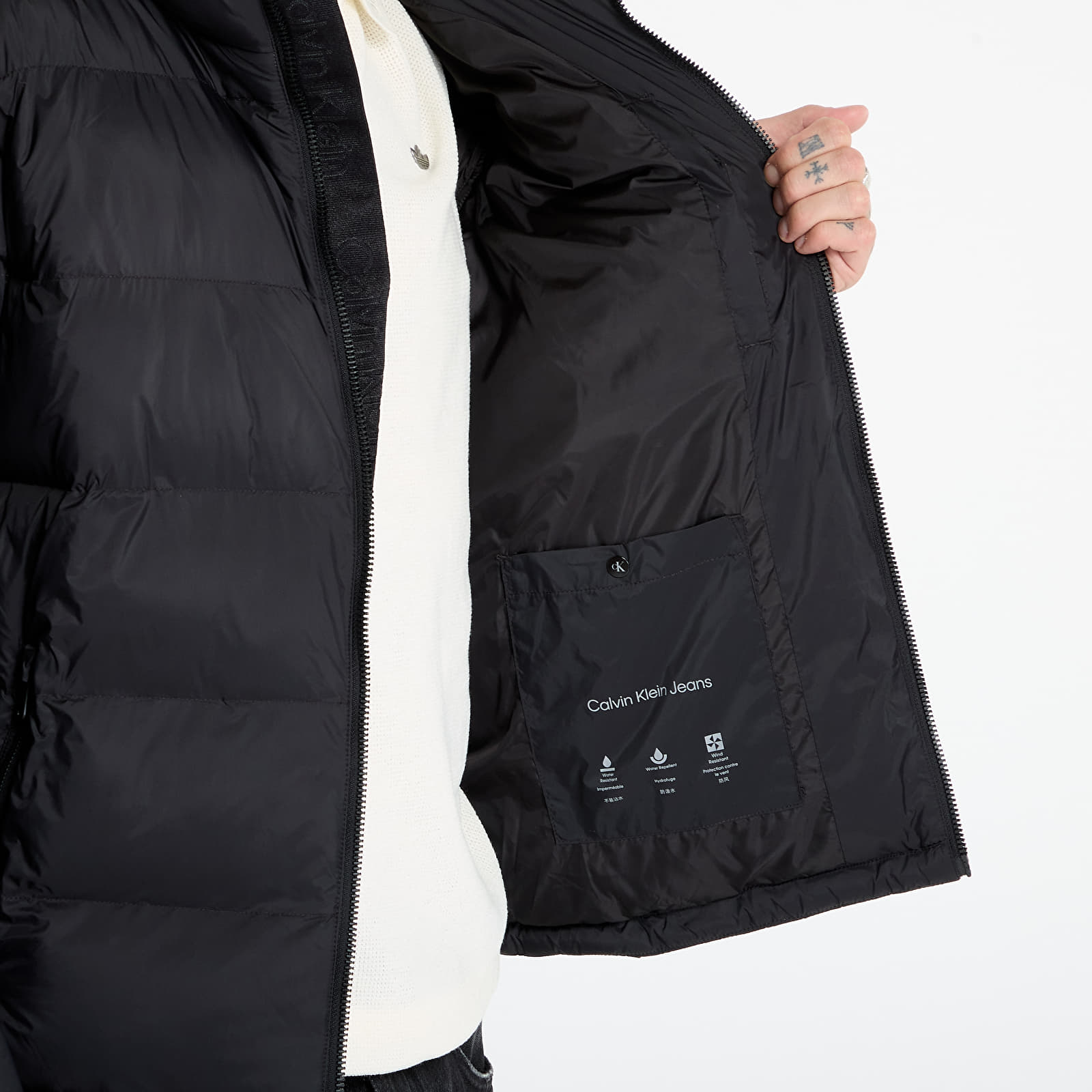 Dunjakker til mænd Calvin Klein Jeans Ls Nylon Monogram Pu Jacket Black