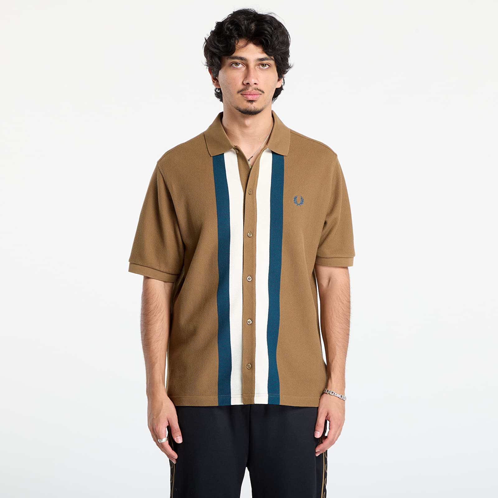 Men's T-shirts FRED PERRY Panelled Button Through Polo S Shaded Stone