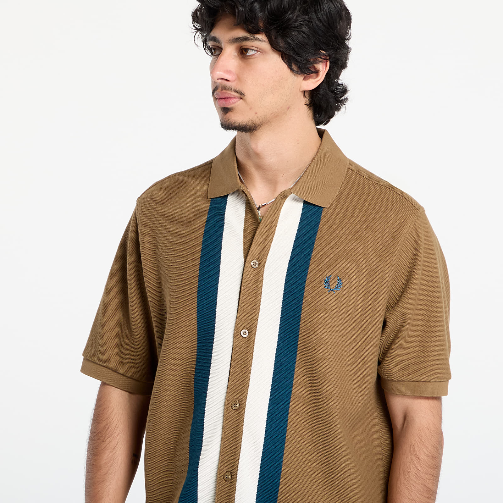 Men's T-shirts FRED PERRY Panelled Button Through Polo S Shaded Stone