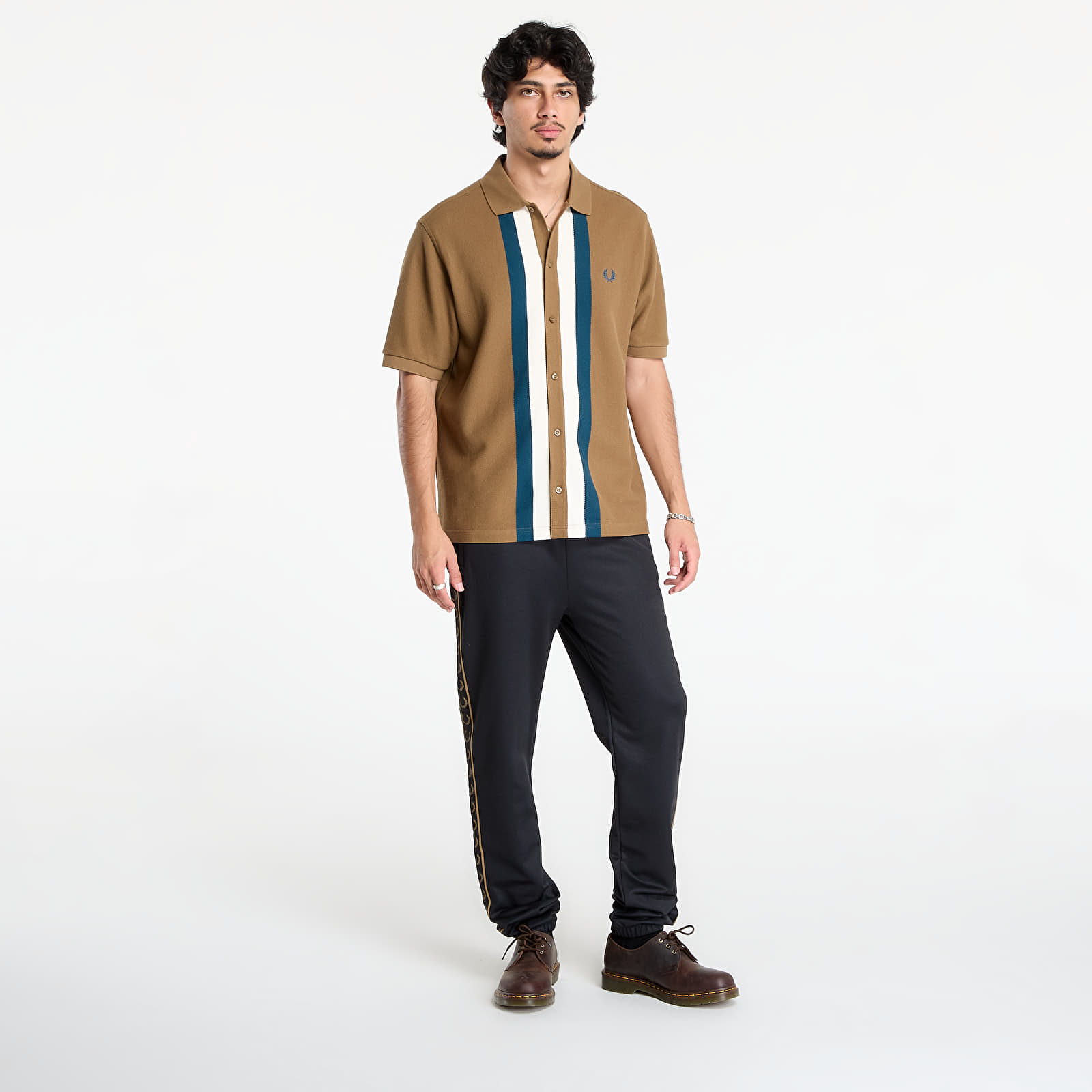 Men's T-shirts FRED PERRY Panelled Button Through Polo S Shaded Stone