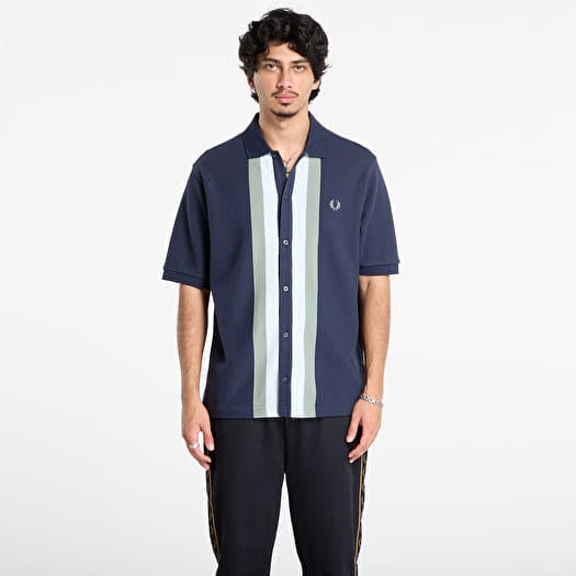 FRED PERRY Panelled Button Through Polo S Dark Airforce