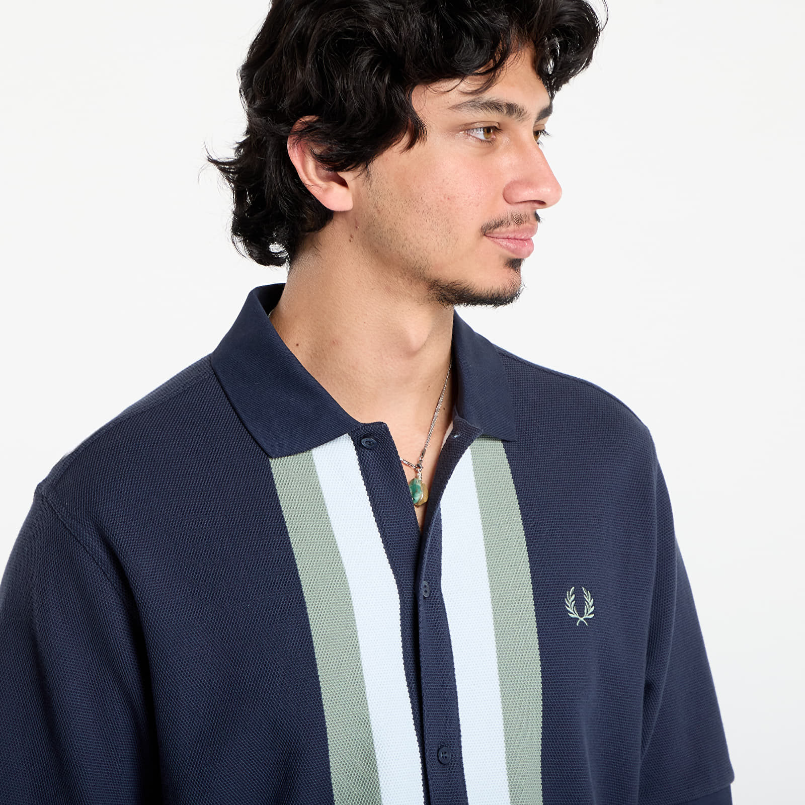 Heren T-shirts FRED PERRY Panelled Button Through Polo S Dark Airforce