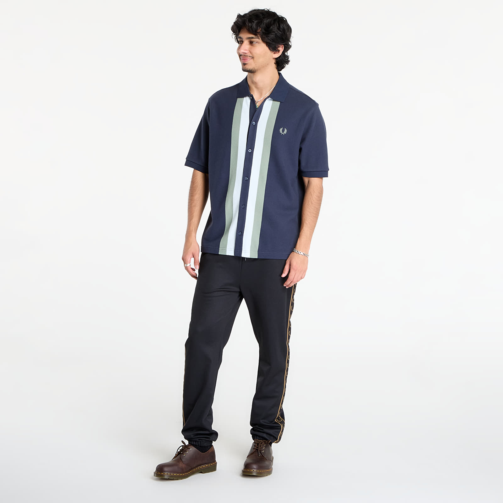 Heren T-shirts FRED PERRY Panelled Button Through Polo S Dark Airforce
