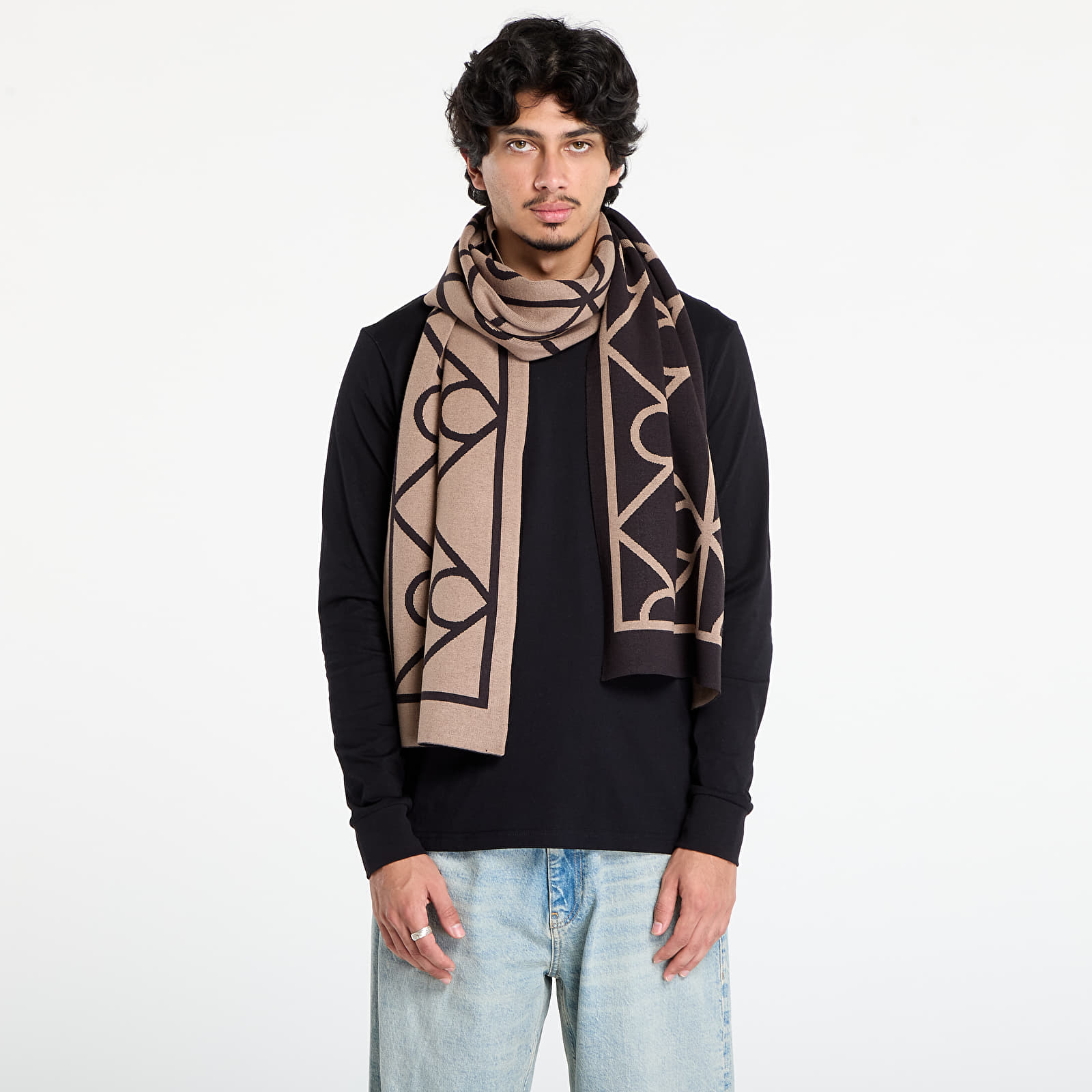 Men's scarves Calvin Klein Emblem Aop Jcq Fine Scarf Black