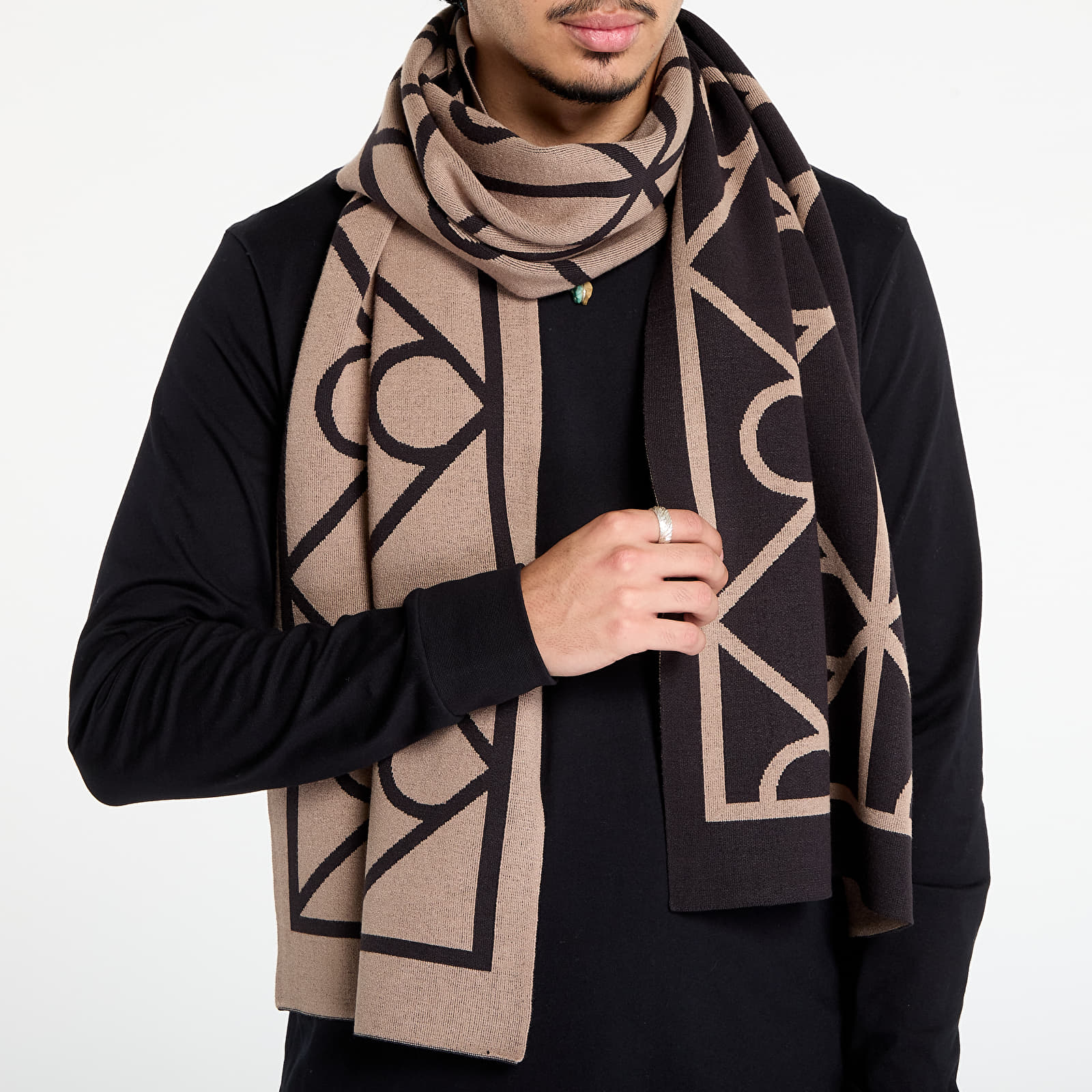 Men's scarves Calvin Klein Emblem Aop Jcq Fine Scarf Black