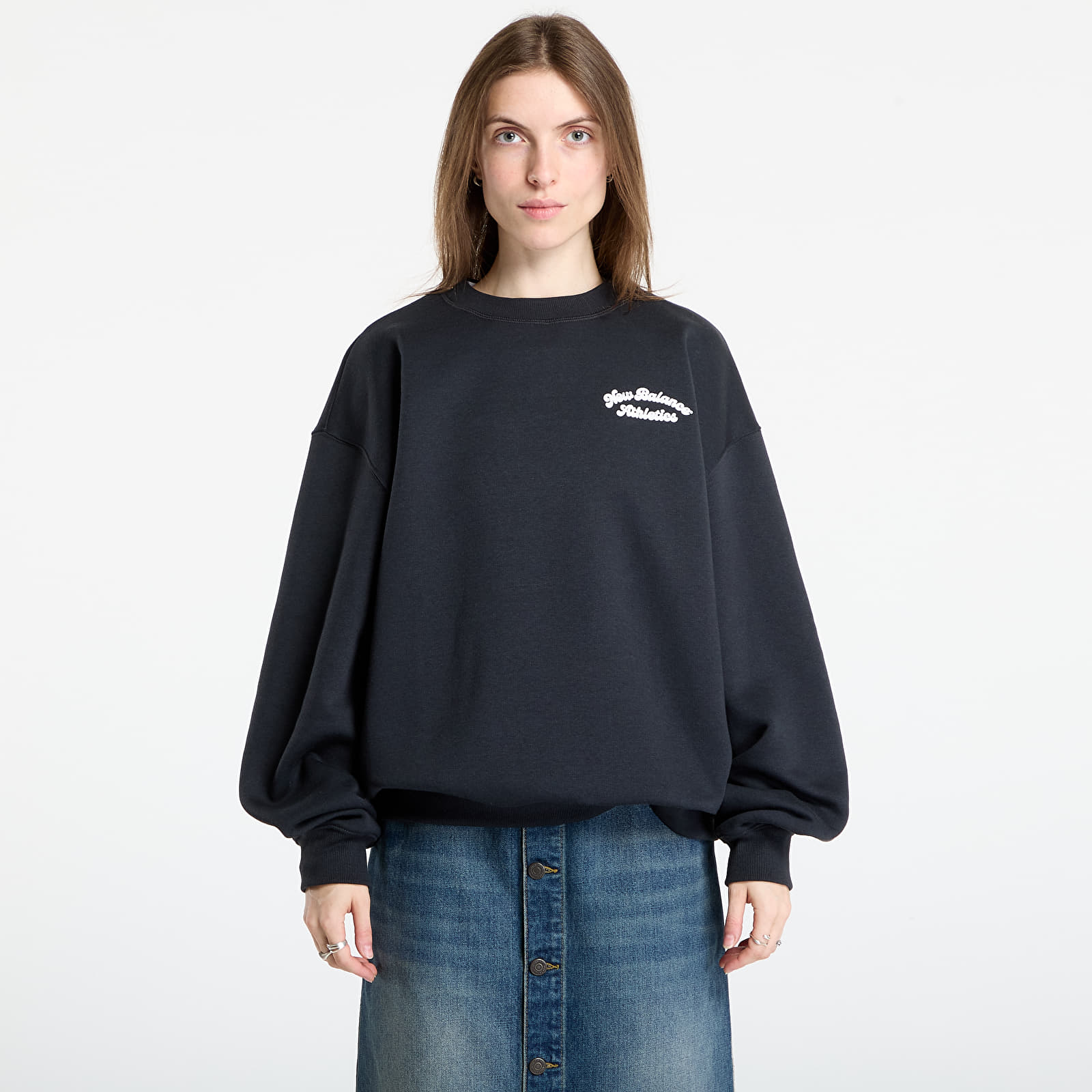 Hoodies voor dames New Balance Linear Heritage Fleece Crew Black