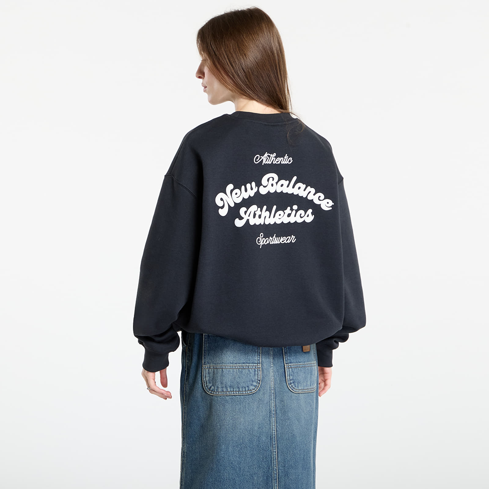 Hoodies voor dames New Balance Linear Heritage Fleece Crew Black