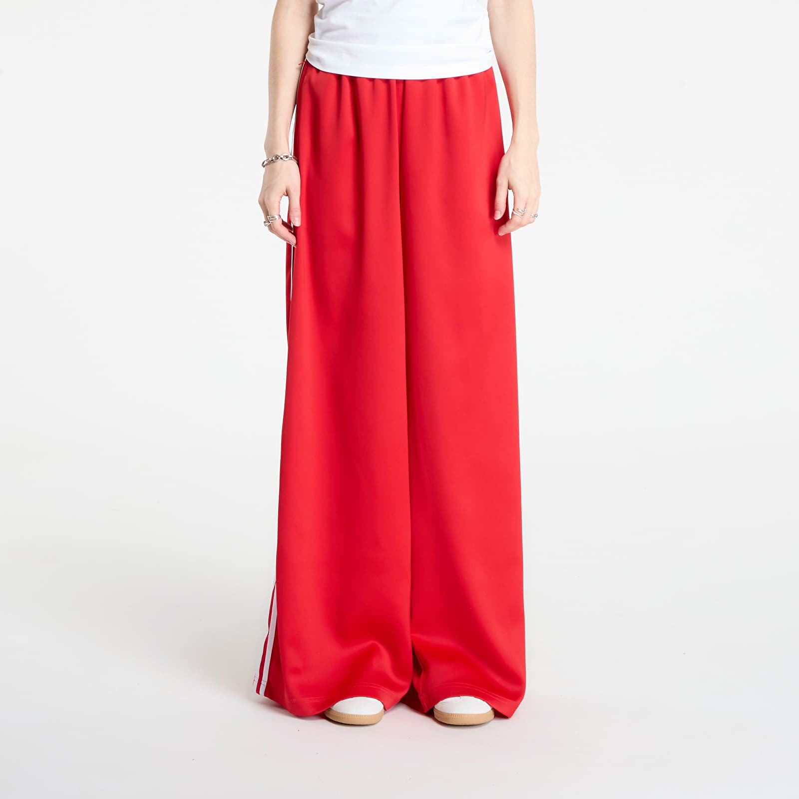 Жіночі штани adidas Adicolor Satin Wide Leg Track Joggers Better Scarlet/ Bright Yellow