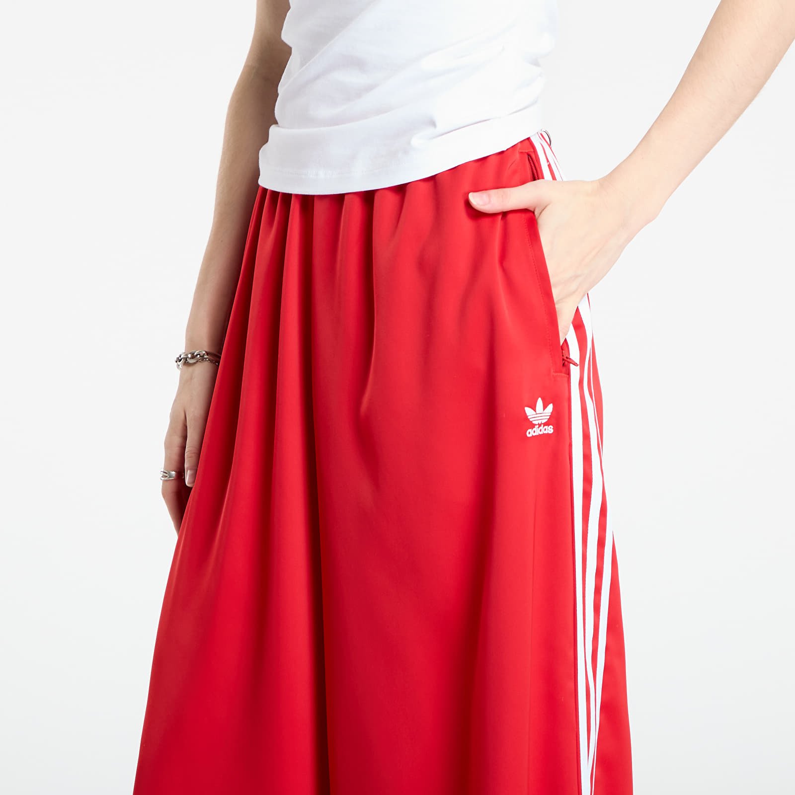 Жіночі штани adidas Adicolor Satin Wide Leg Track Joggers Better Scarlet/ Bright Yellow