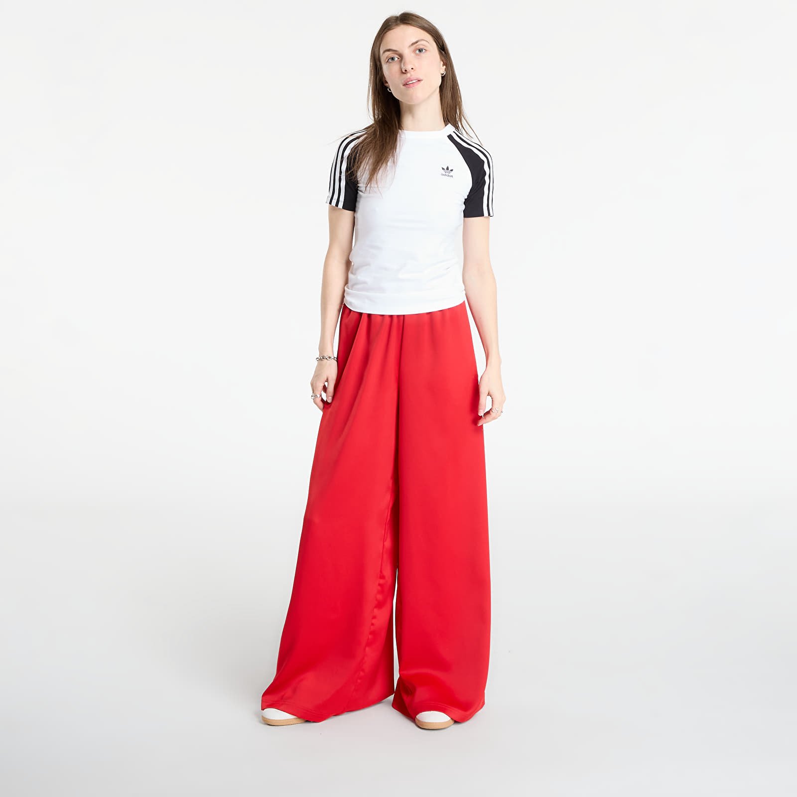 Жіночі штани adidas Adicolor Satin Wide Leg Track Joggers Better Scarlet/ Bright Yellow