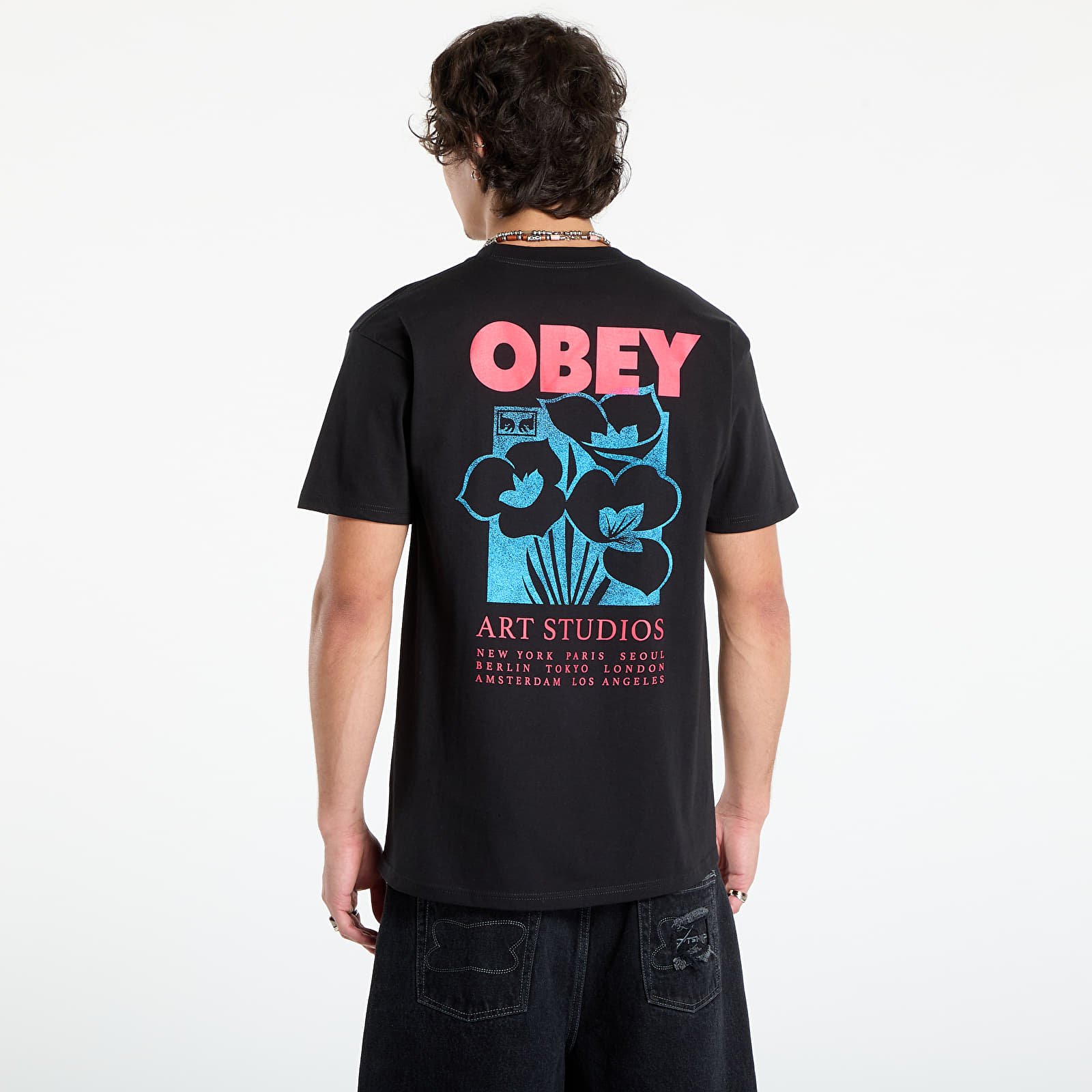 Muške majice kratkih rukava OBEY Art Studio Flowers Tee Black