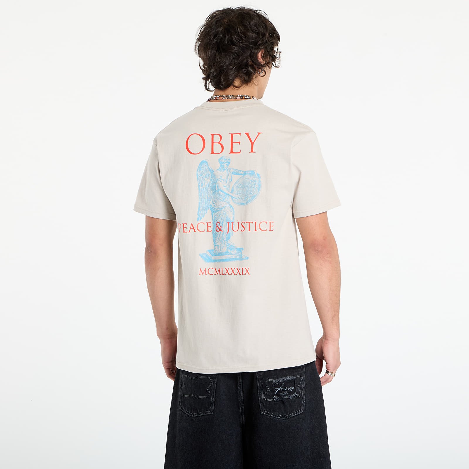 Muške majice kratkih rukava OBEY Peace & Justice Statue Tee Silver Grey