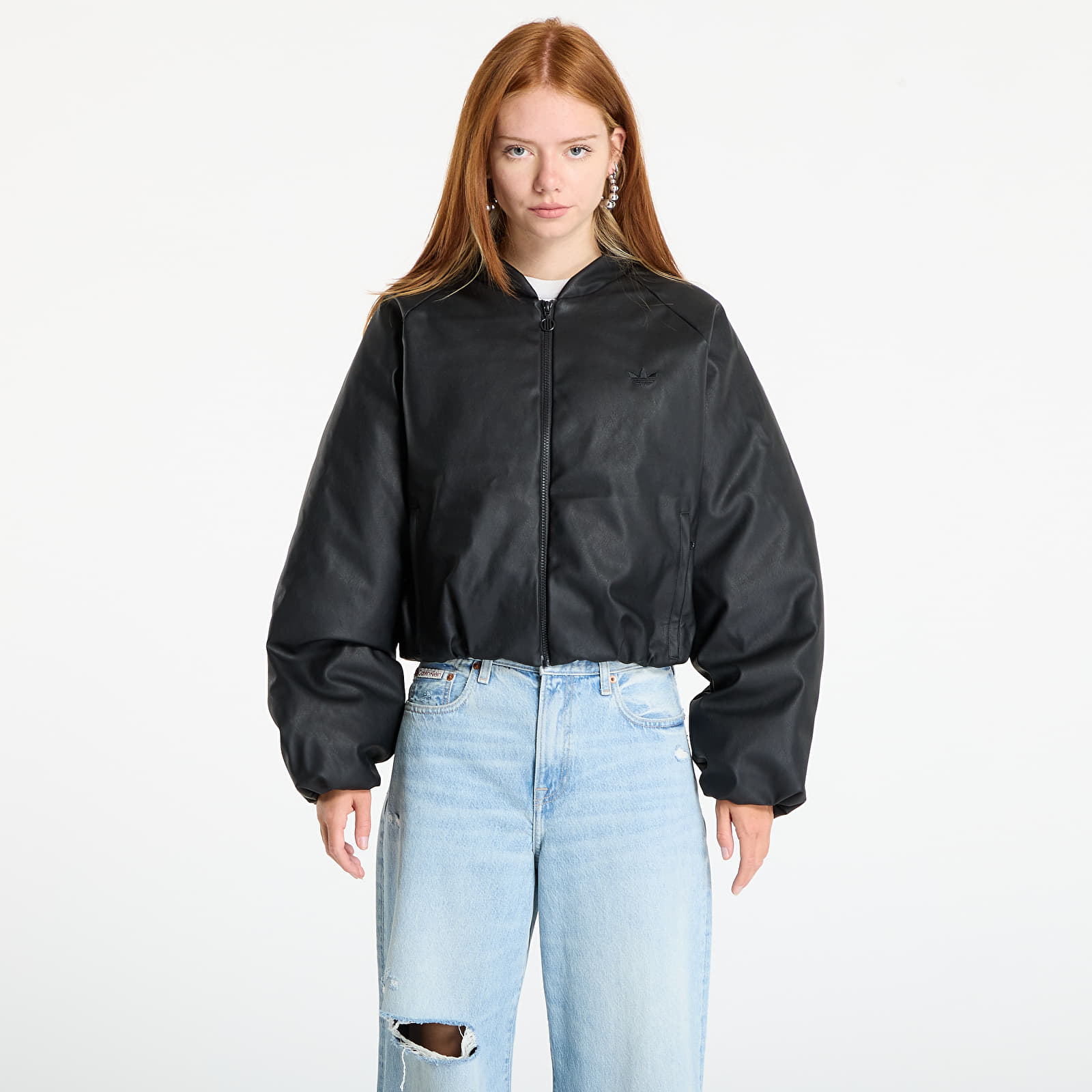 Women's bombers adidas Pleather Bomber Synthetic Down Jacket Black