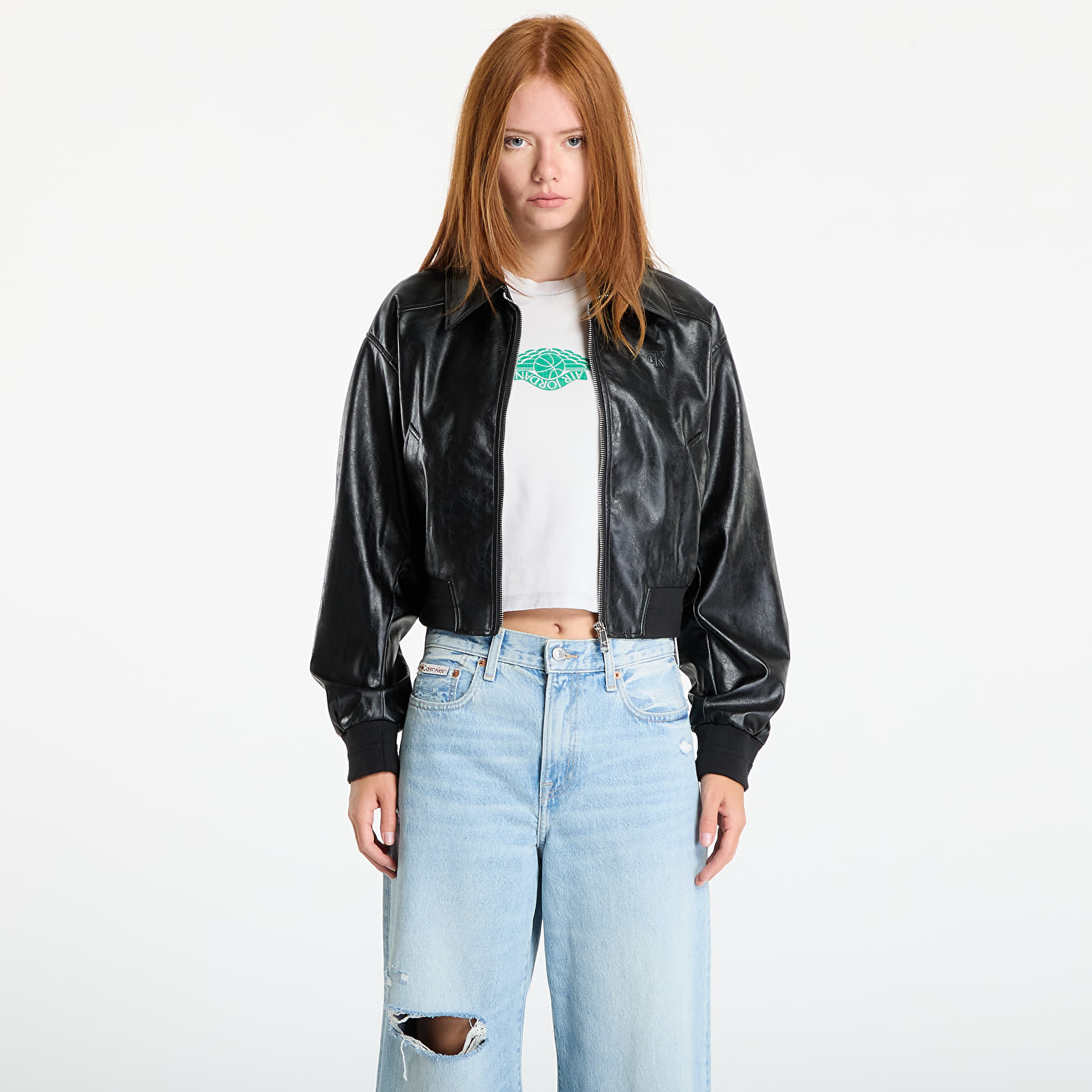 Ženske jakne Calvin Klein Jeans A-Cropped Crinkle Jacket Black