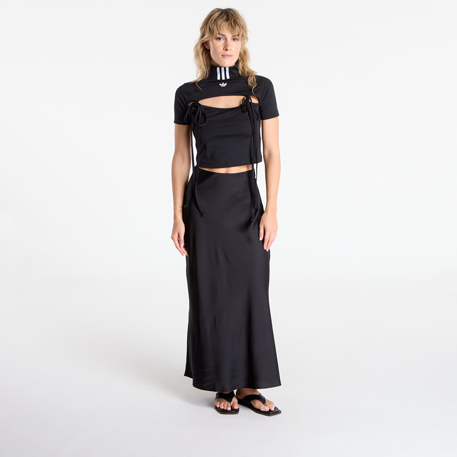 Women's tops adidas Ribbon Cut Out Crop Top Black | Queens