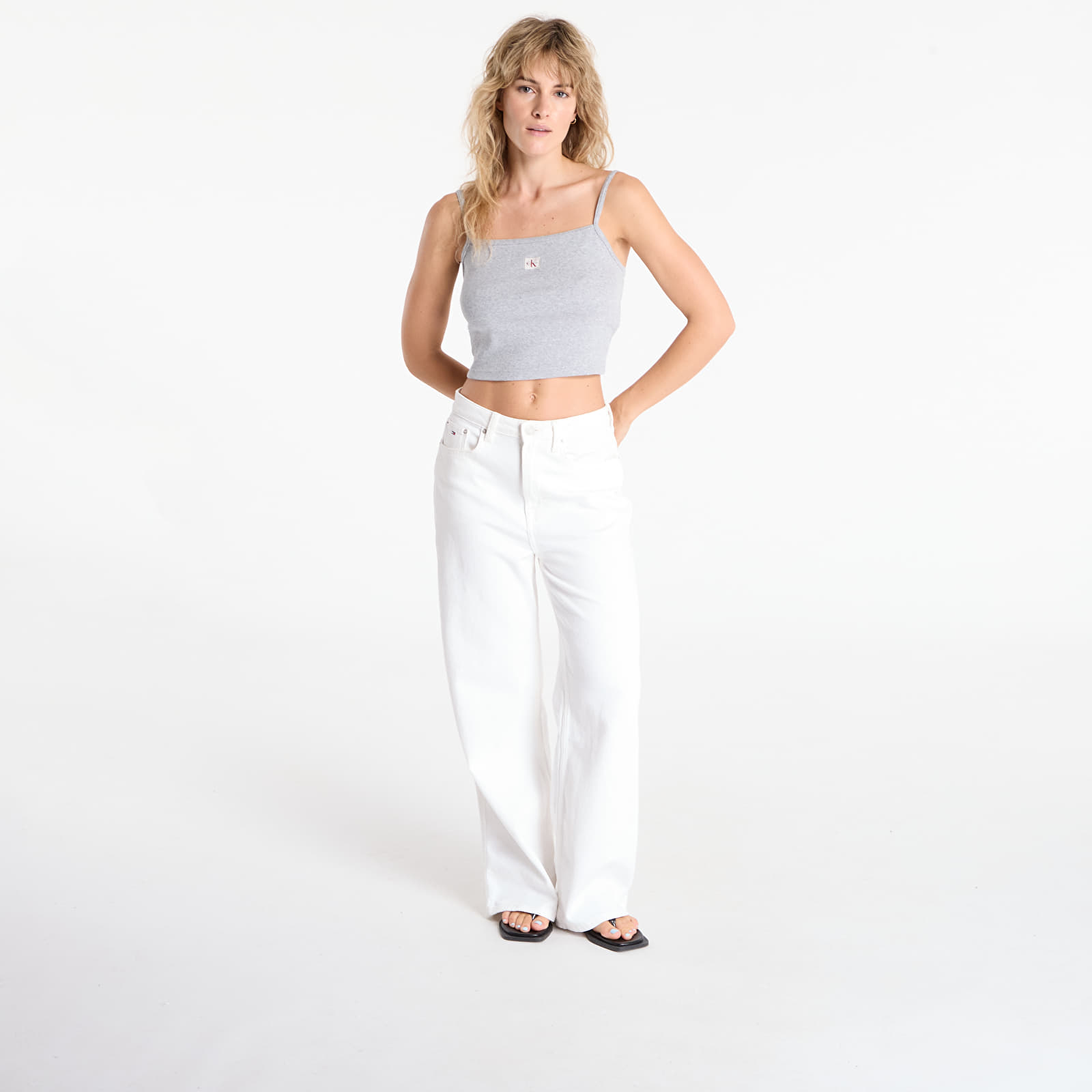 Women's tank tops Calvin Klein Jeans  Woven Label Rib Crop Gray