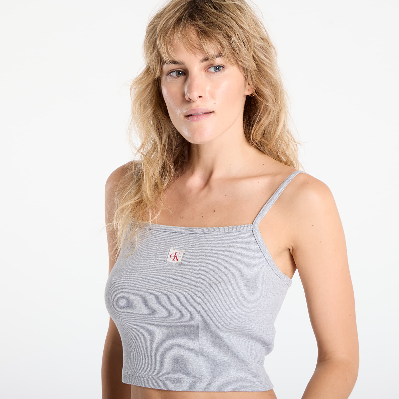 Women's tank tops Calvin Klein Jeans  Woven Label Rib Crop Gray