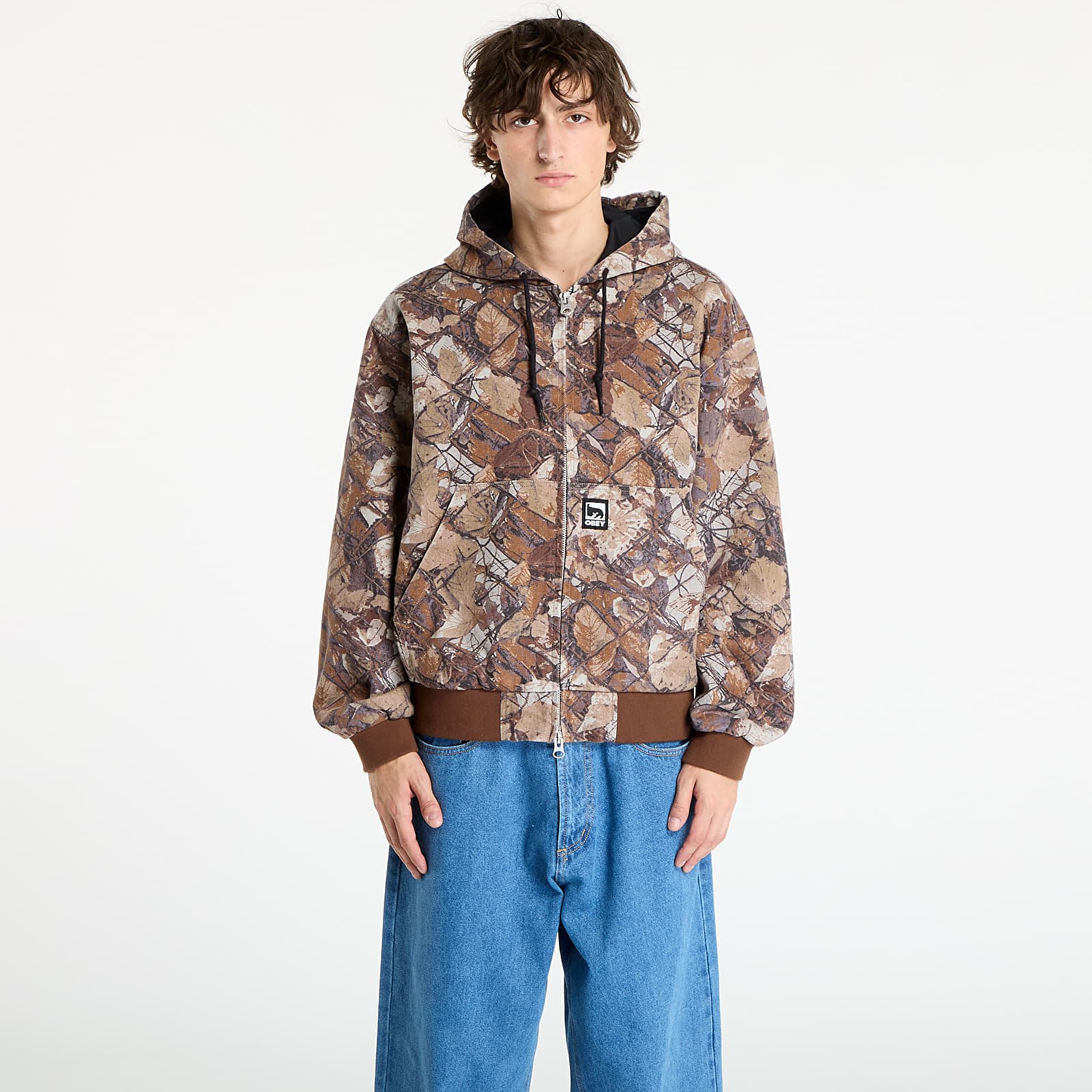 Pánské bundy OBEY Glen Zip Up Jacket Fence Camo Multi