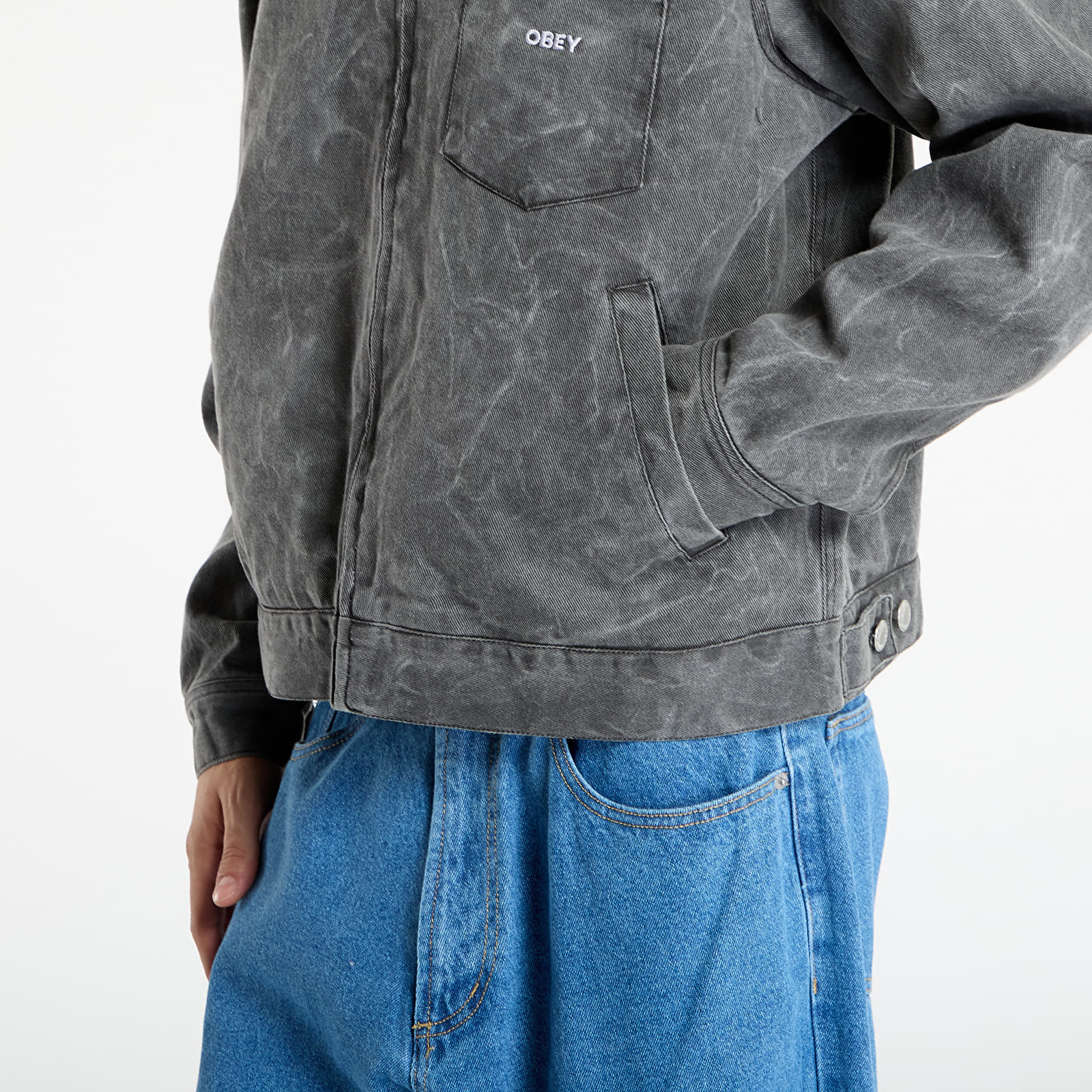 Herenjassen OBEY Workman Zip Jacket Black Wrinkle Wash