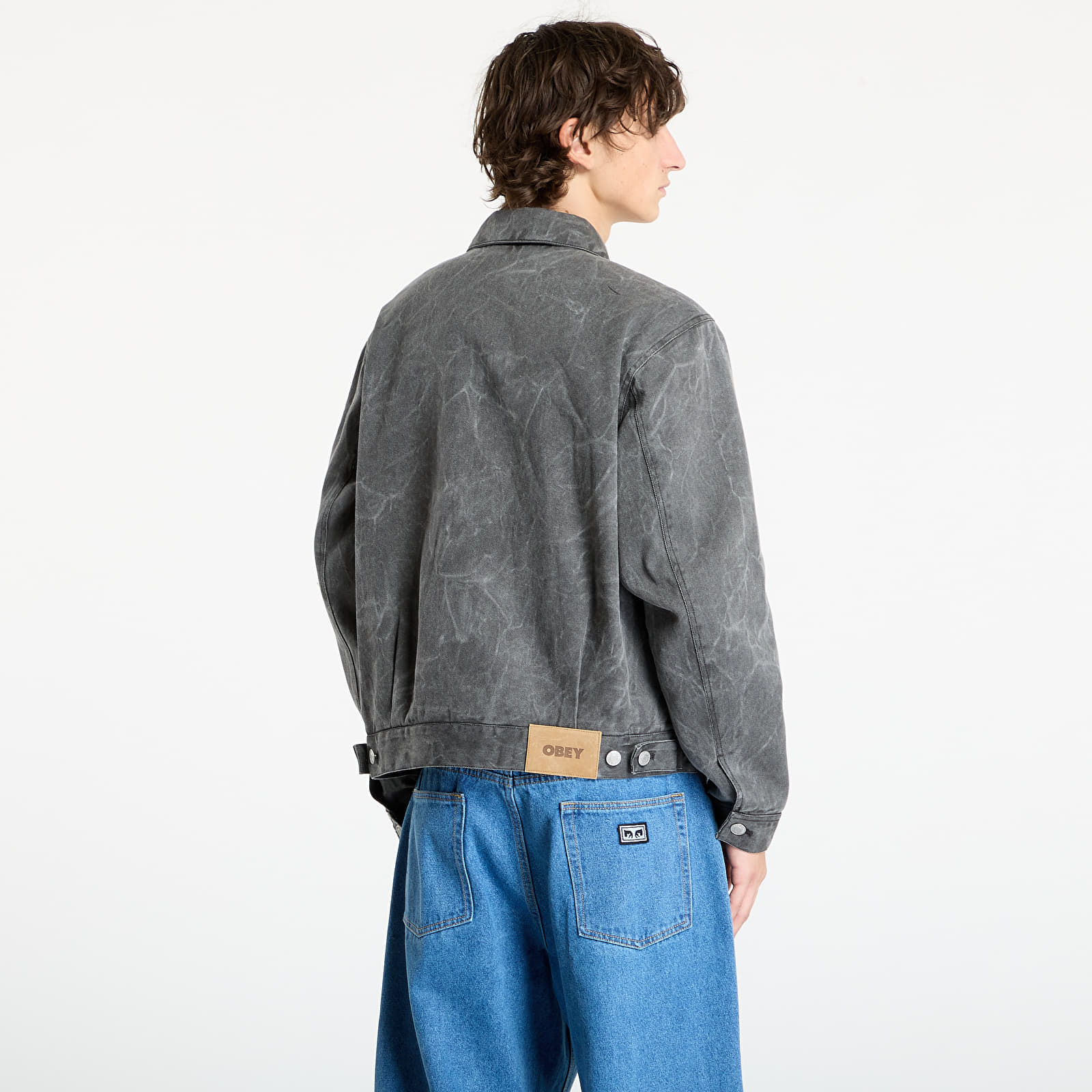 Herenjassen OBEY Workman Zip Jacket Black Wrinkle Wash
