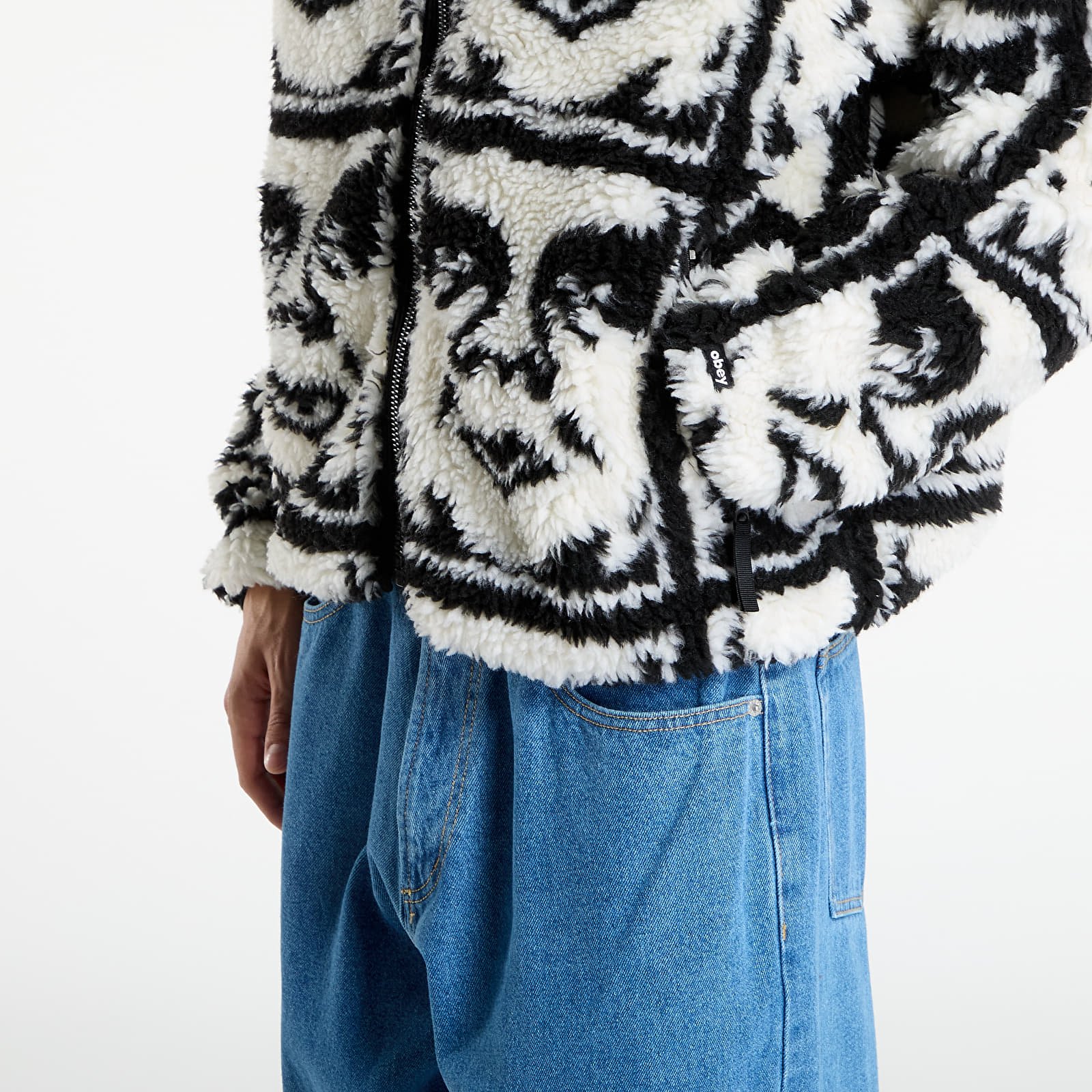 Pánské bundy OBEY Repeated Icon Sherpa Jacket Black Multi