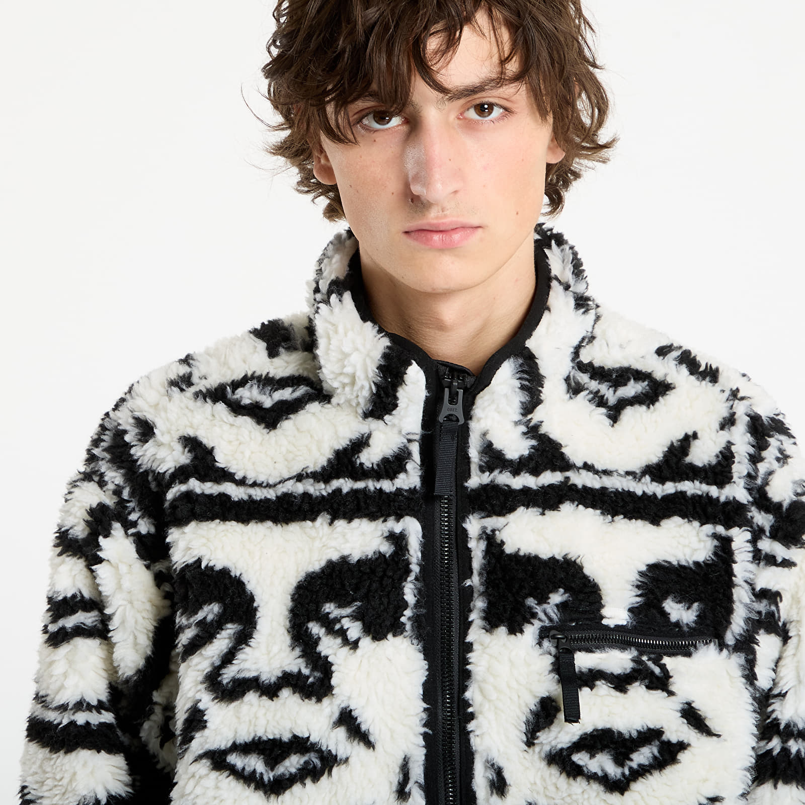 Pánské bundy OBEY Repeated Icon Sherpa Jacket Black Multi