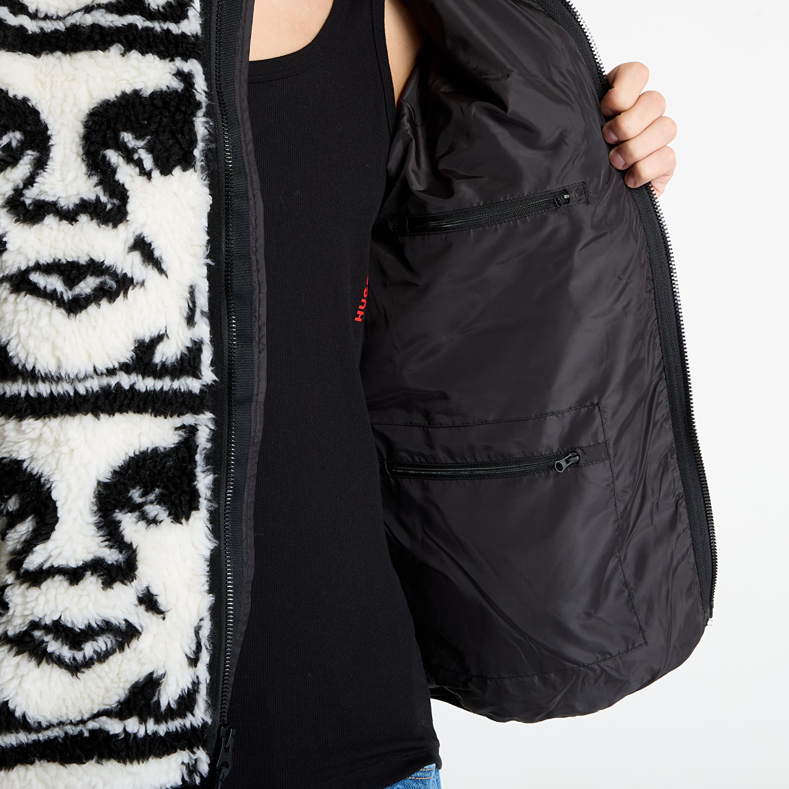 Pánské bundy OBEY Repeated Icon Sherpa Jacket Black Multi